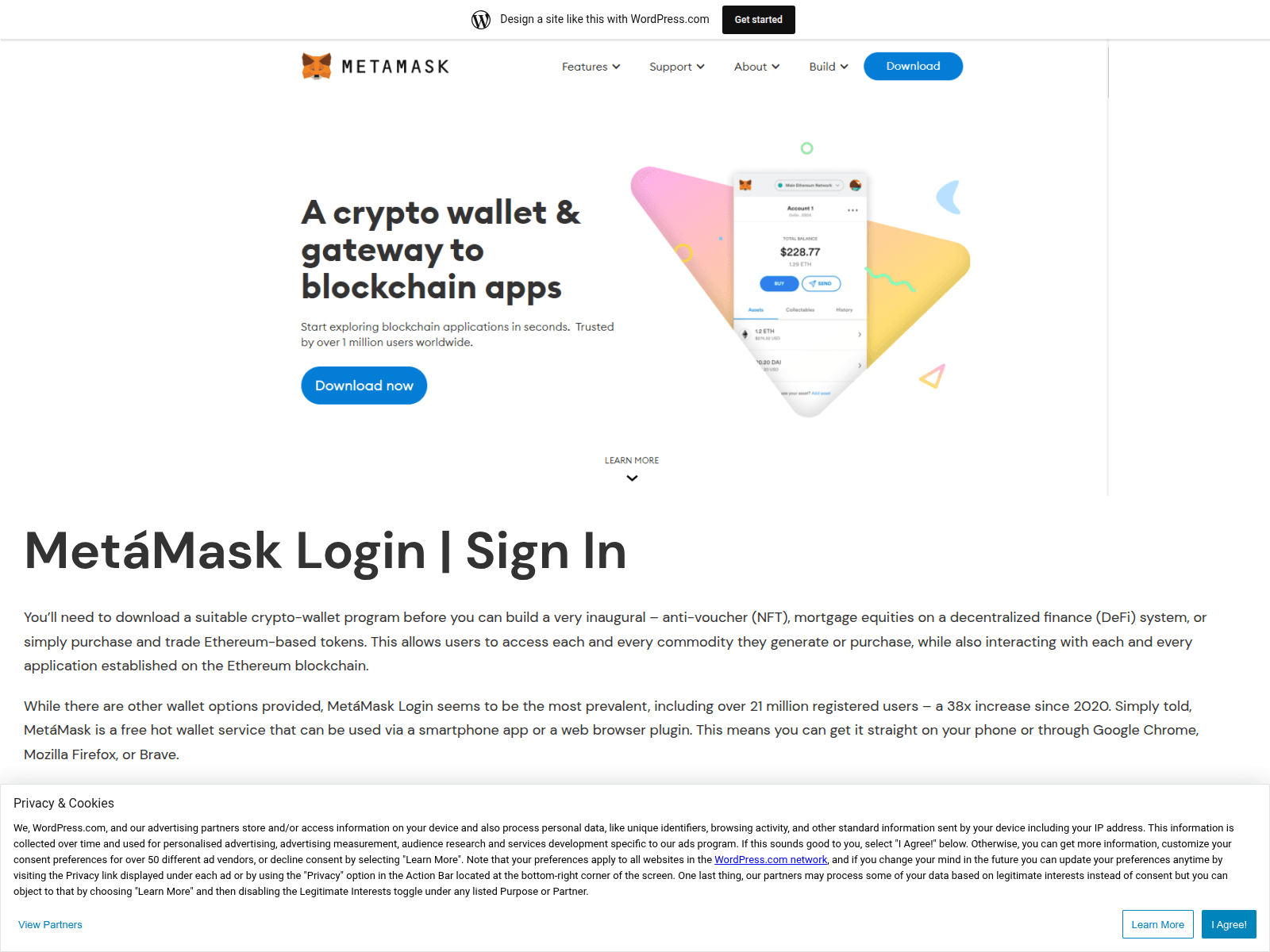 Screenshot of meetamaskllogin.wordpress.com