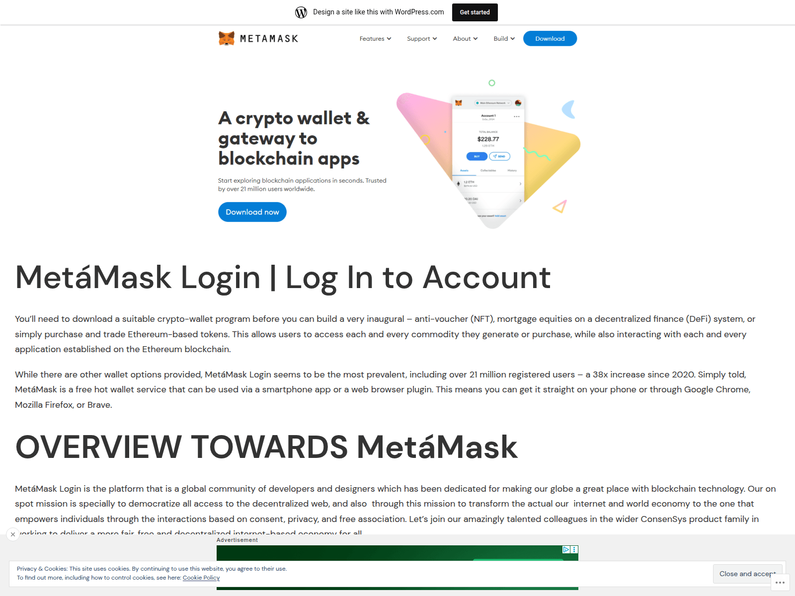 Screenshot of metamaskdrlogin.wordpress.com