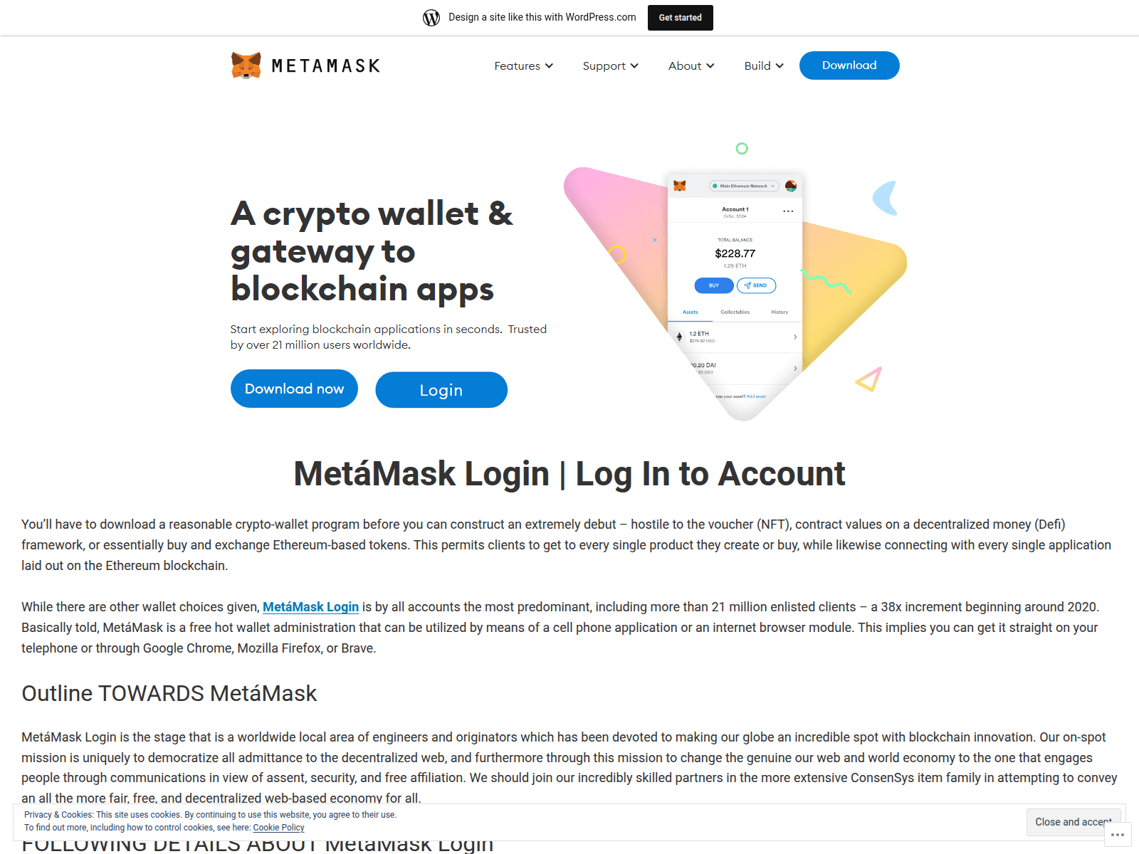 Screenshot of metamaosklogin.wordpress.com