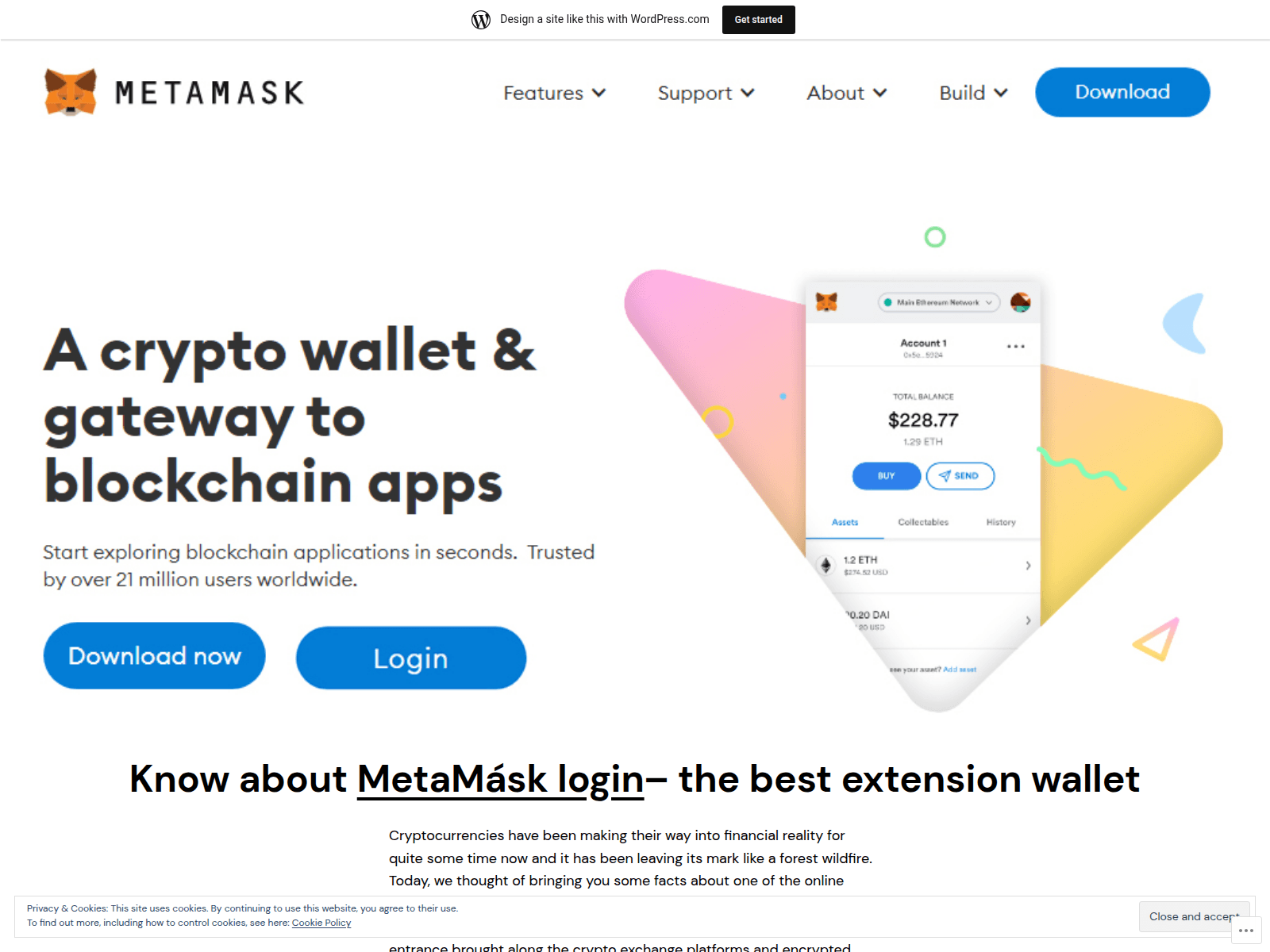Screenshot of metamaskmetalogin.wordpress.com