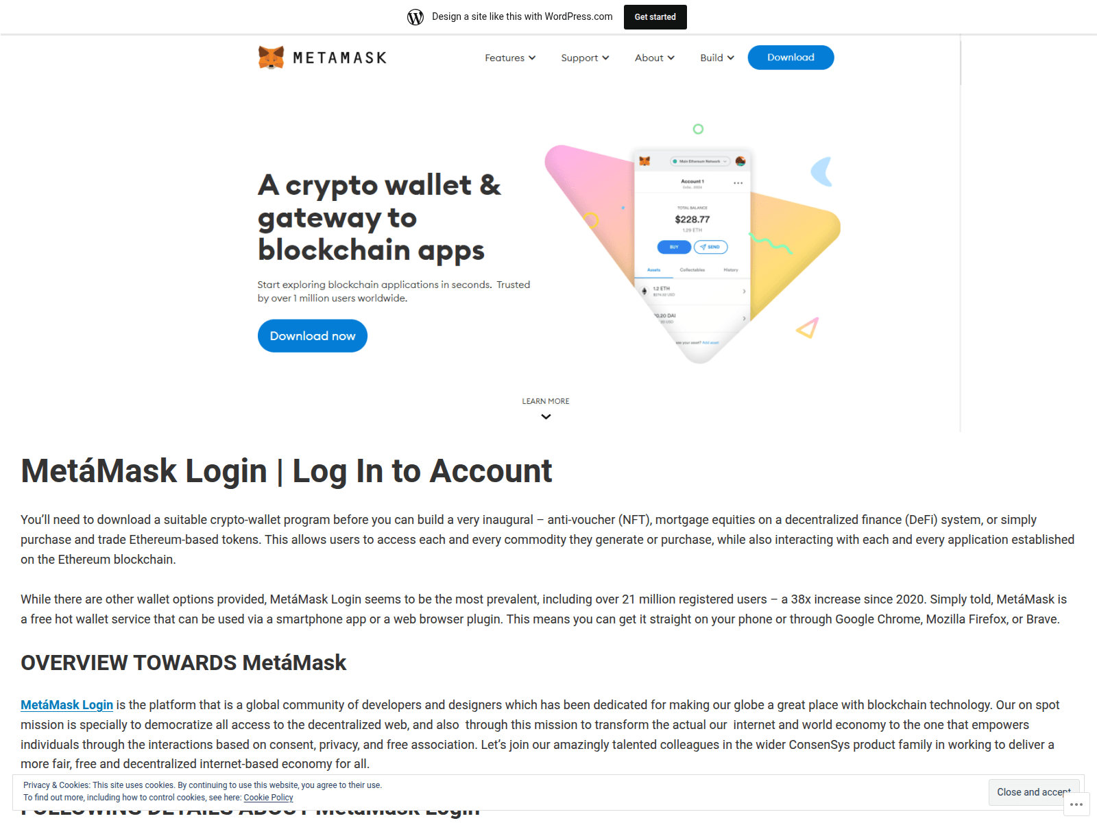 Screenshot of metamsdflogin.wordpress.com