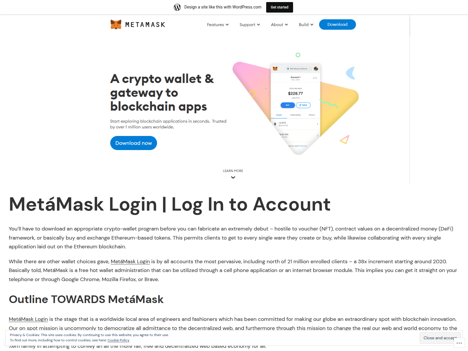 Screenshot of metamaslklogin.wordpress.com