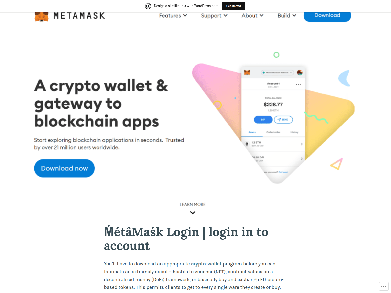 Screenshot of metamasktzlogin.wordpress.com