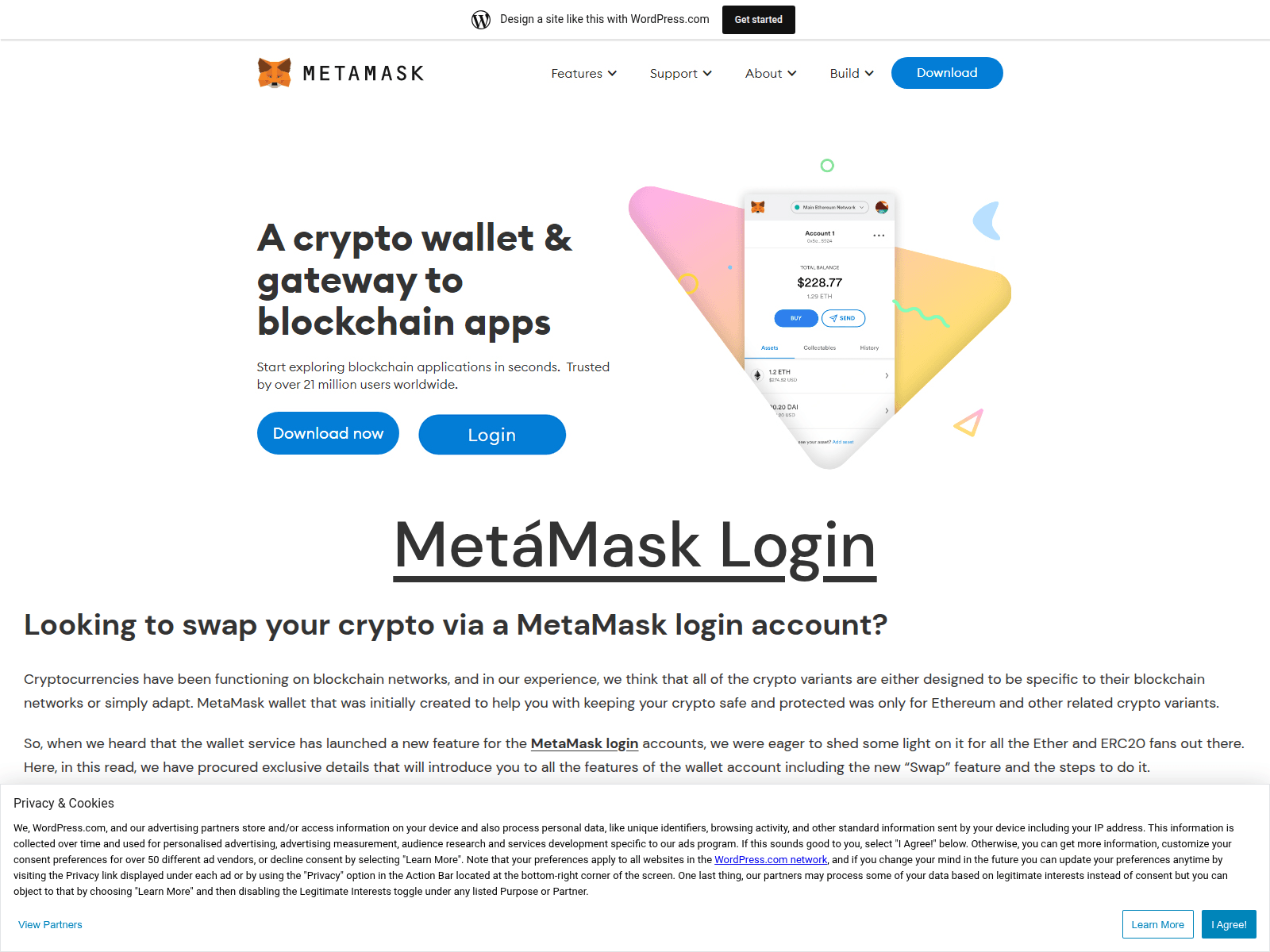 Screenshot of mymetamasklogns.wordpress.com