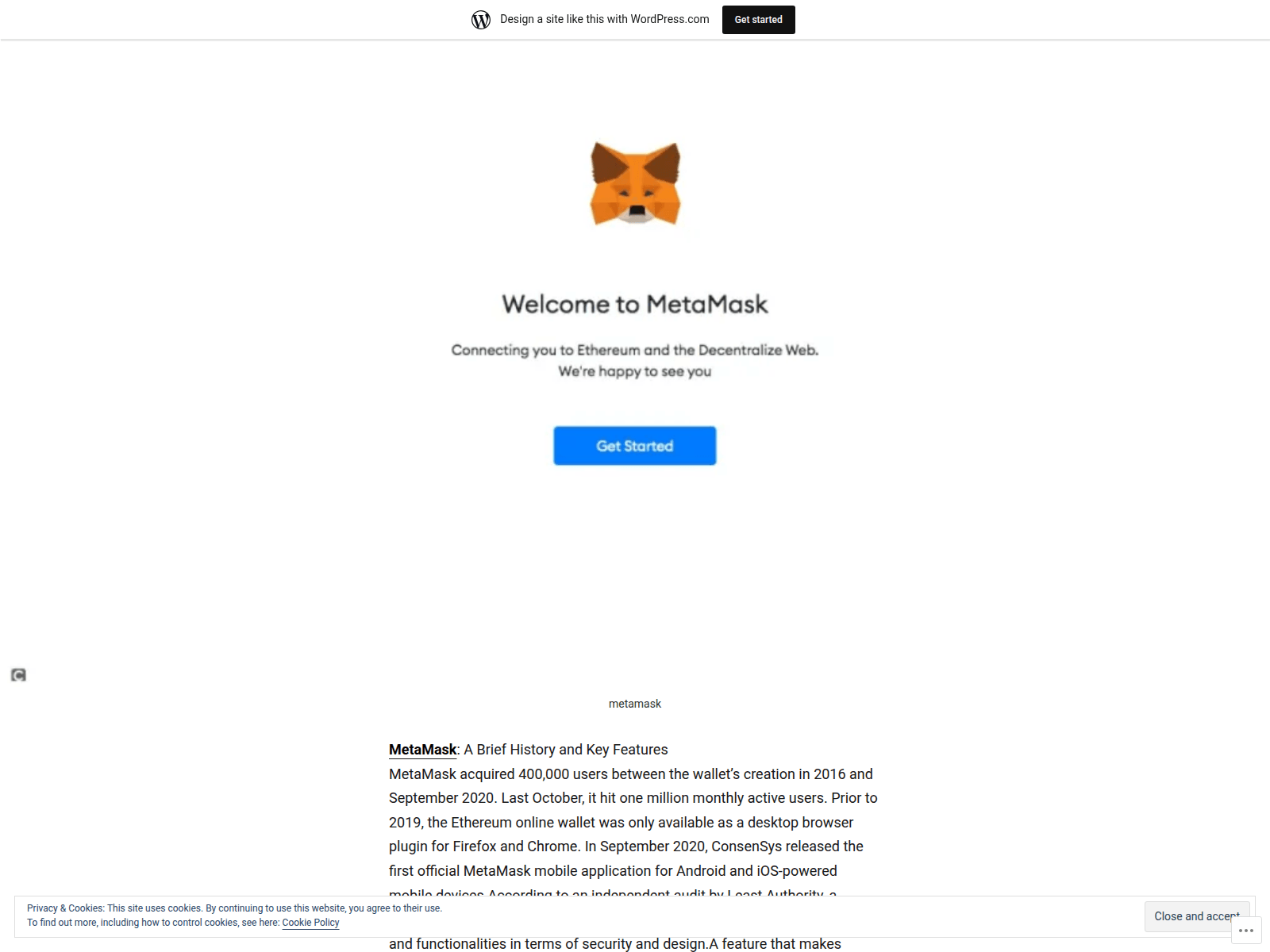 Screenshot of metamaskwallet0.wordpress.com