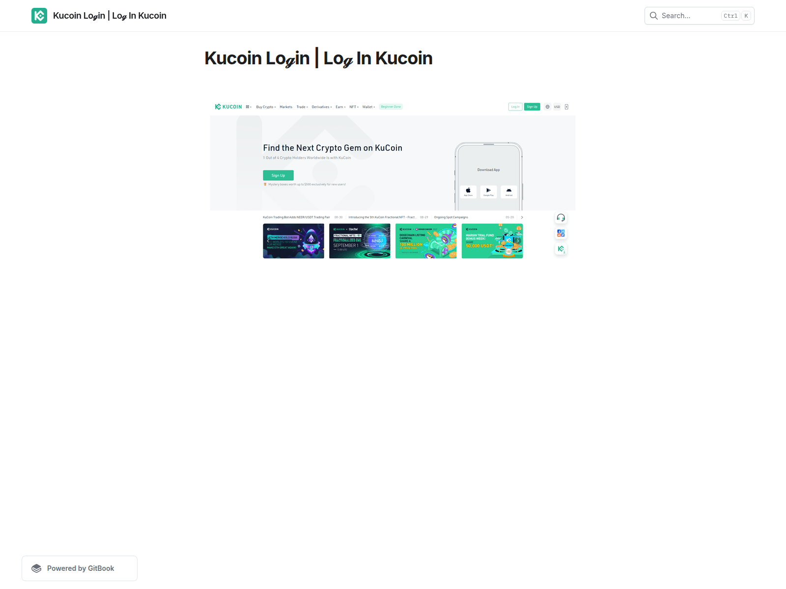 Screenshot of kukoin-login.gitbook.io
