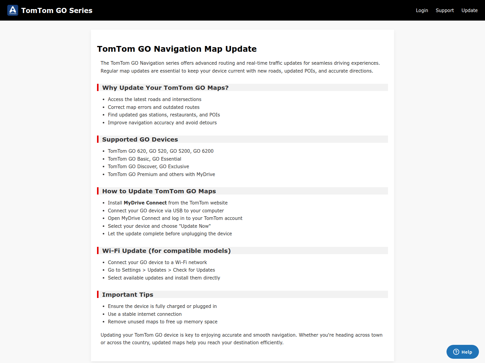 Screenshot of tomtom-go-navigation-update.pages.dev