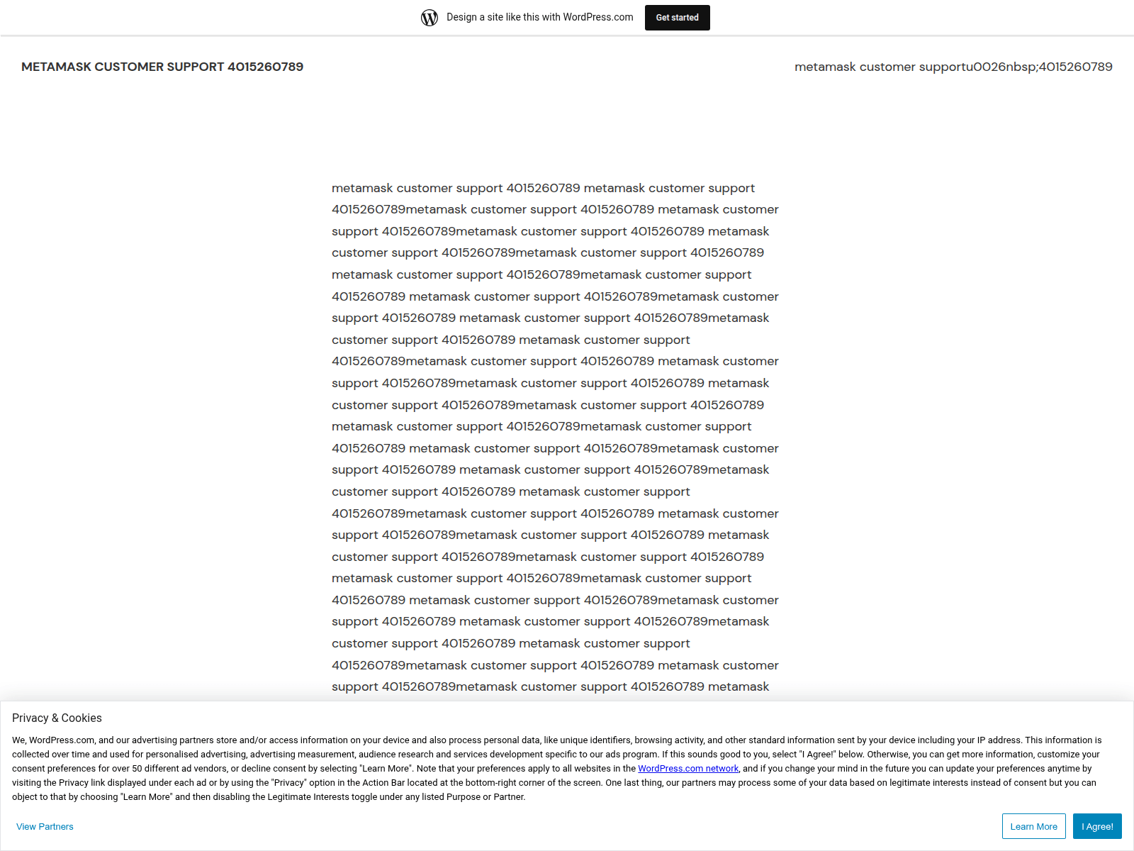 Screenshot of metamaskcustomersupport.wordpress.com