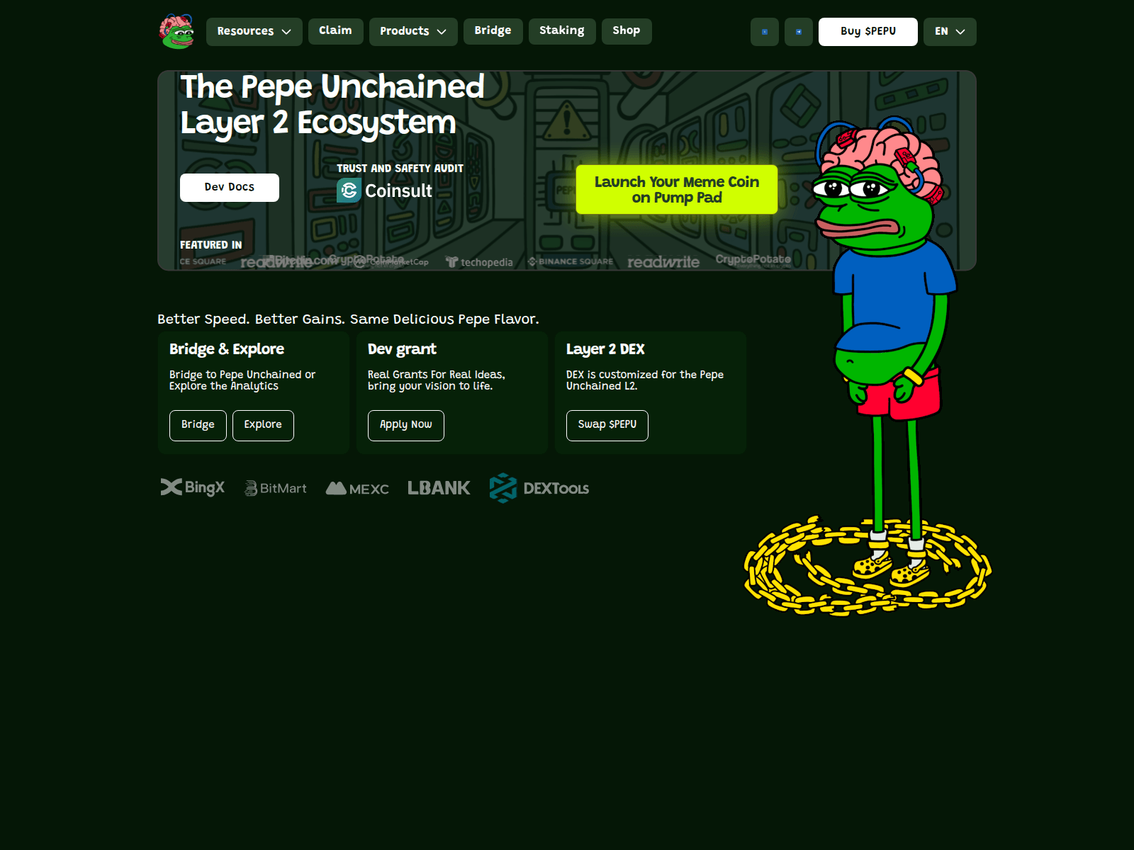 Screenshot of pepeunchained.xyz