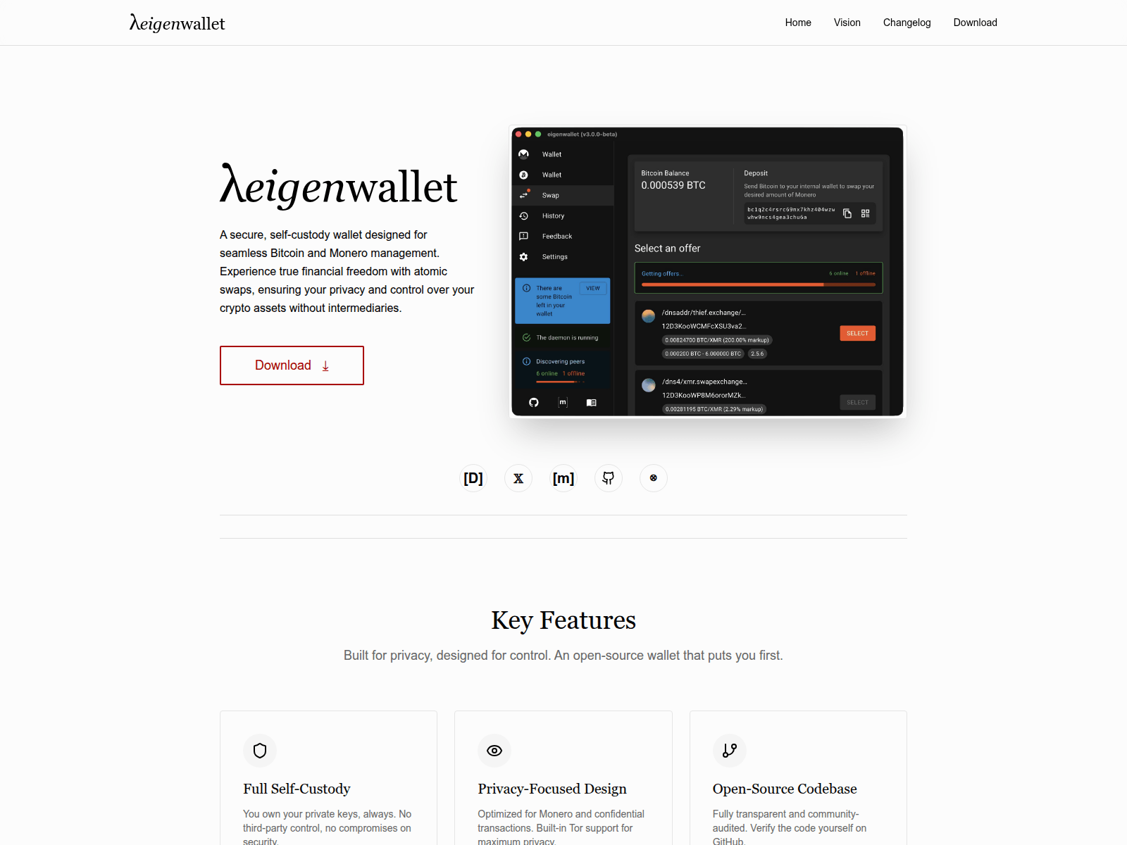 Screenshot of eigenwallet.io