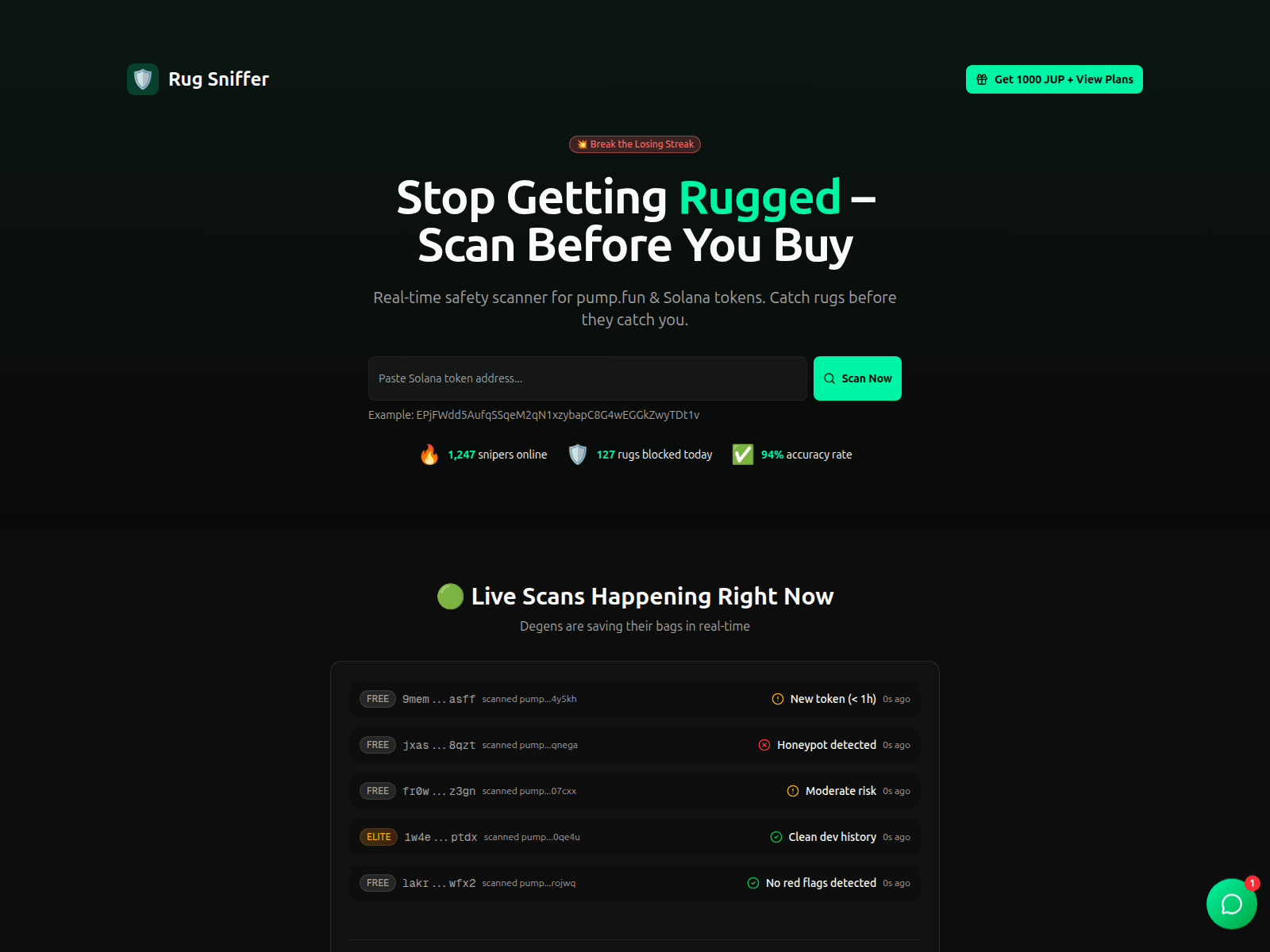 Screenshot of www.rugsniffer.xyz