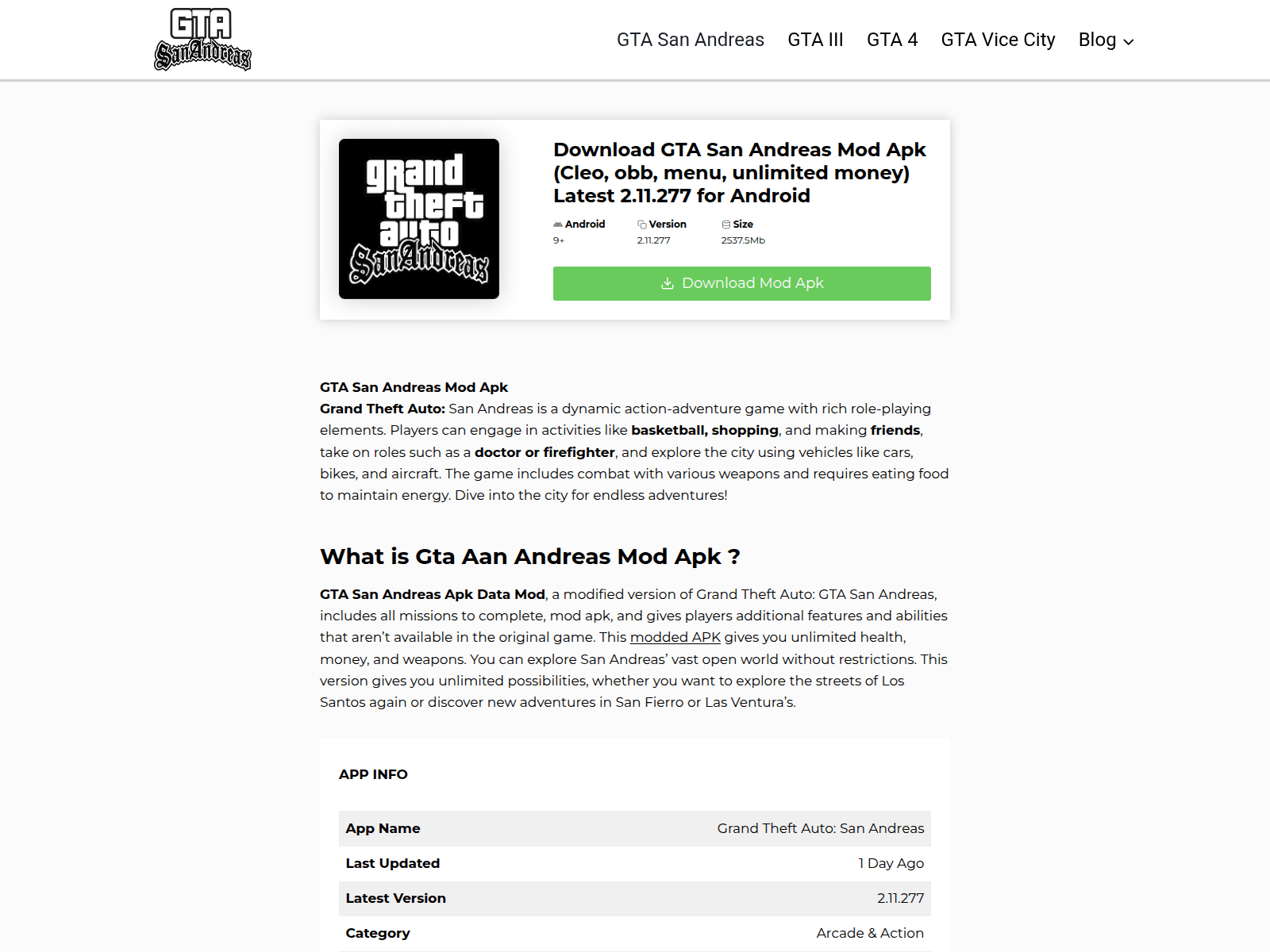 Screenshot of gtasanandreasapk.net