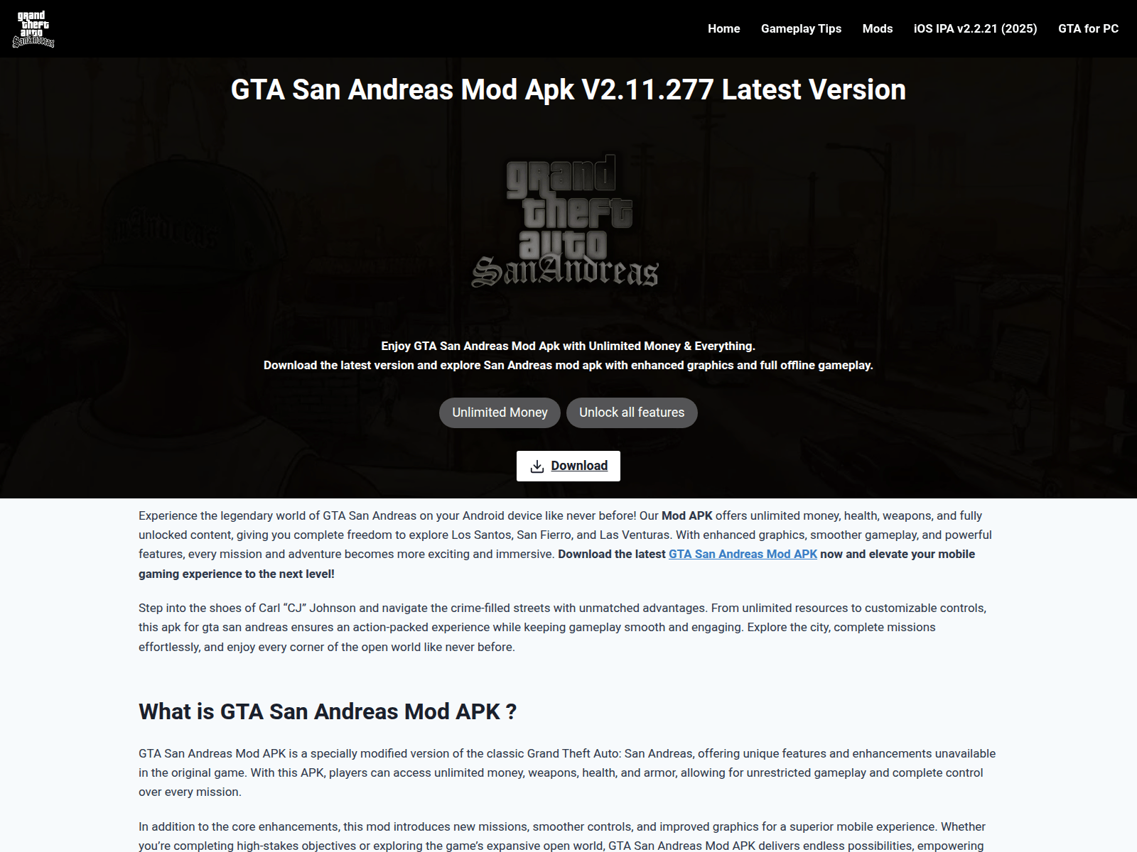 Screenshot of gtasamodapk.com