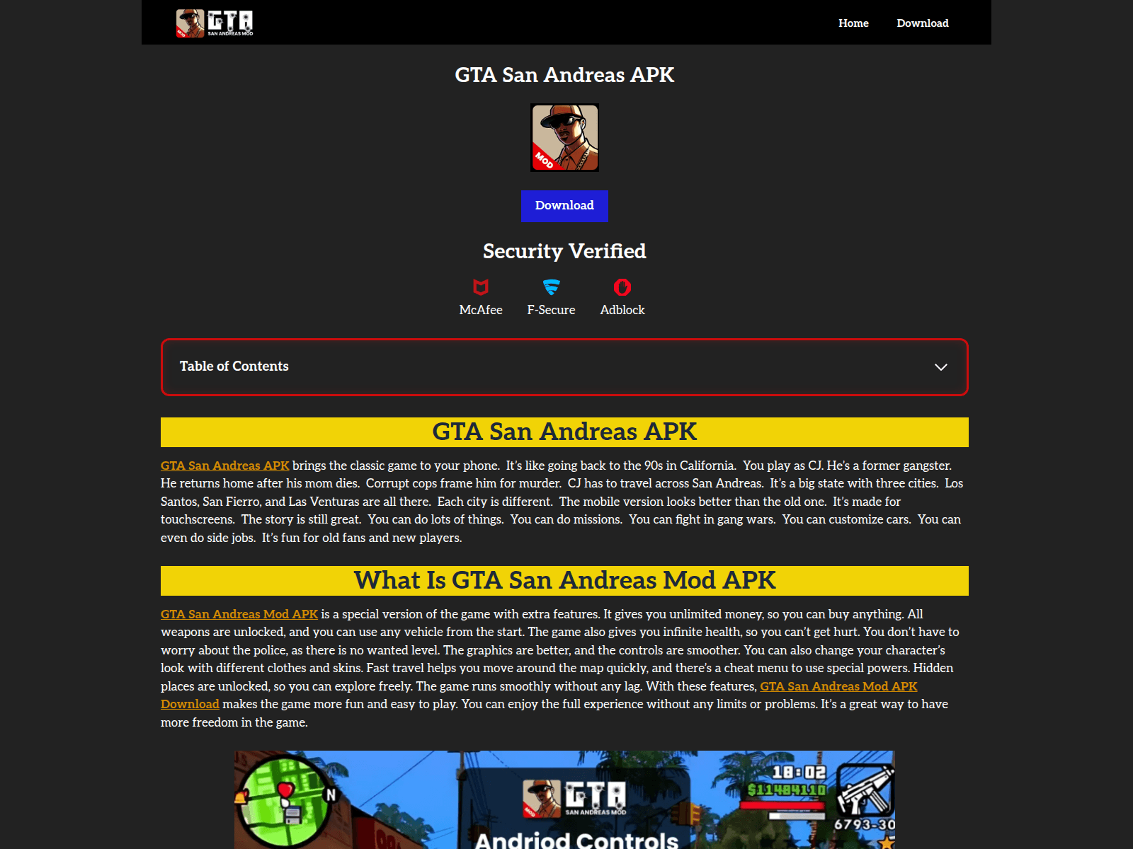 Screenshot of gtasanandreasapk.me