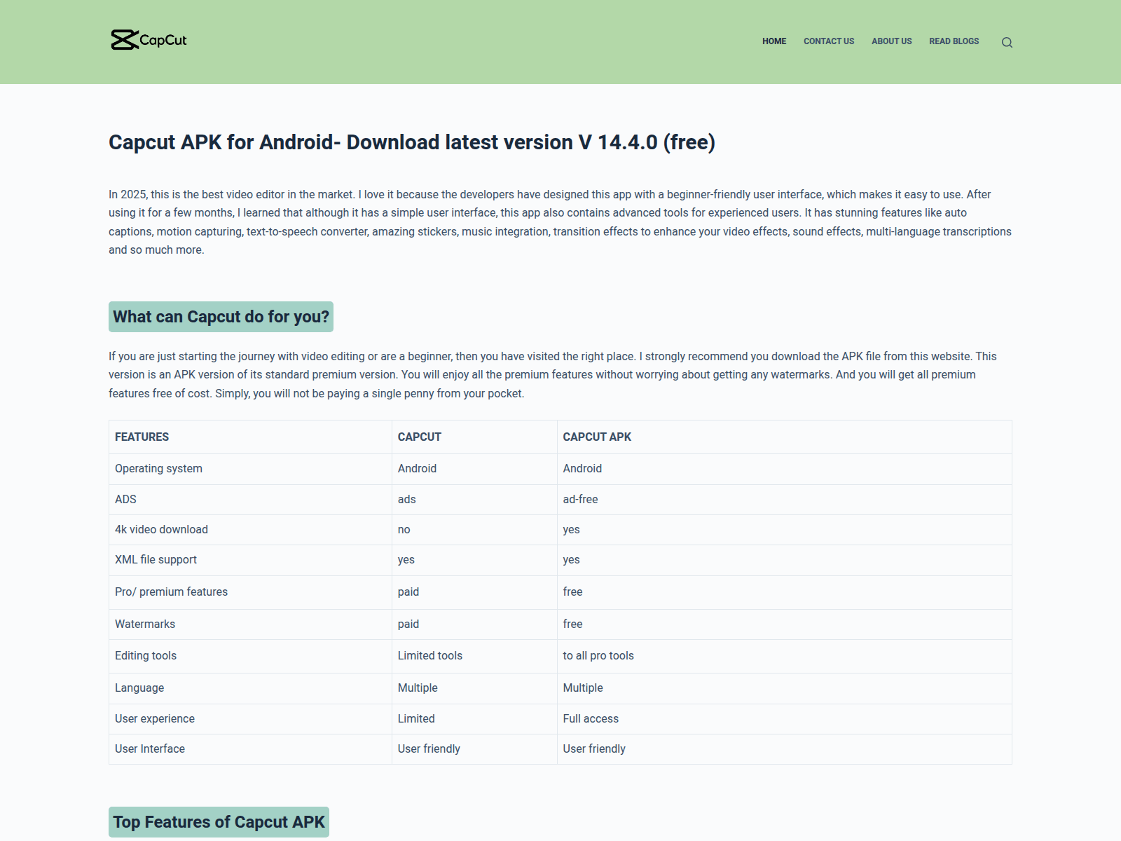 Screenshot of capcutapkofficial.com