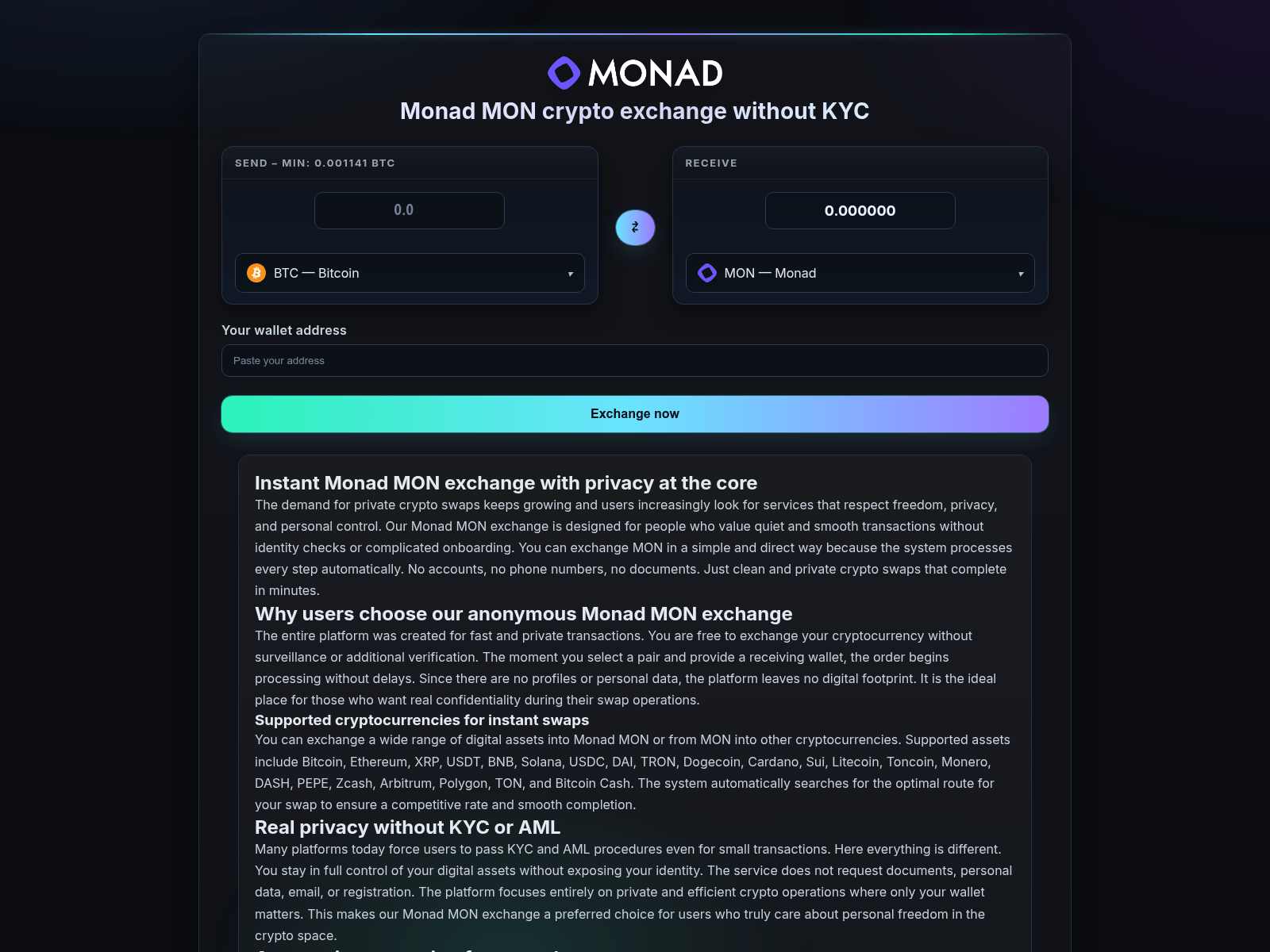 Screenshot of monad-exchange.com
