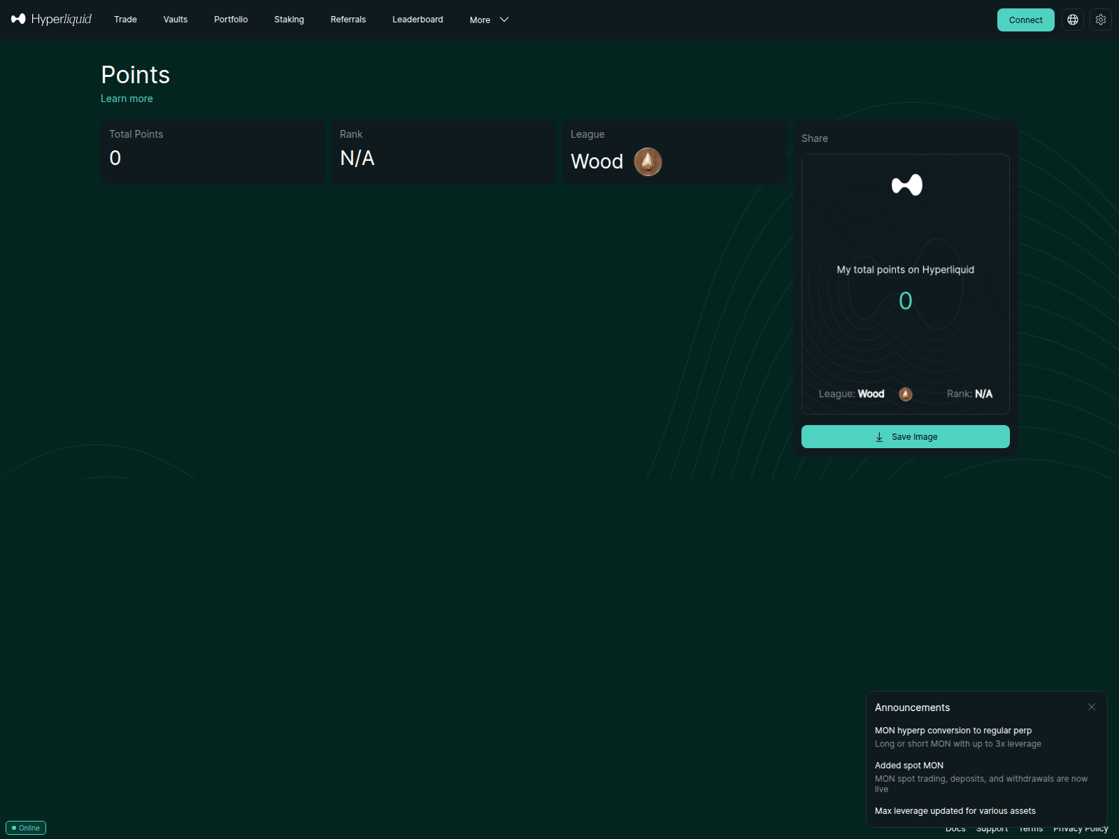 Screenshot of app.hyperliqdex.xyz