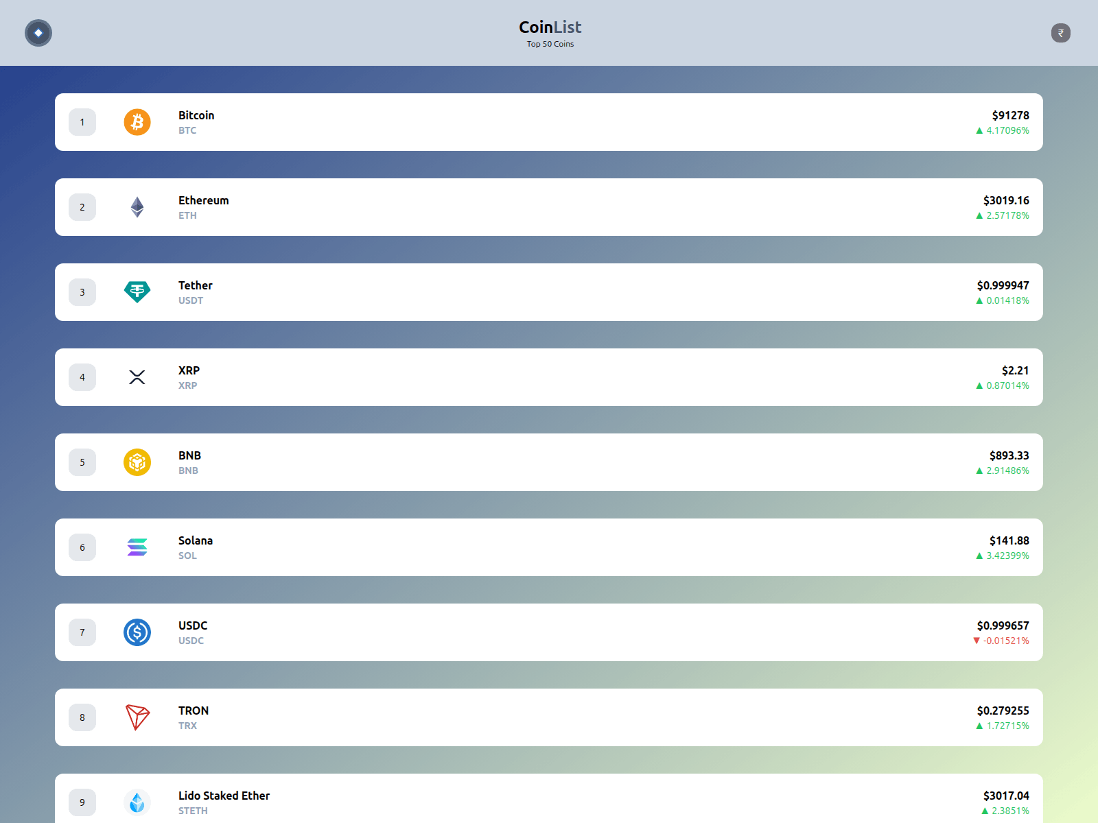 Screenshot of coinlist-lake.vercel.app
