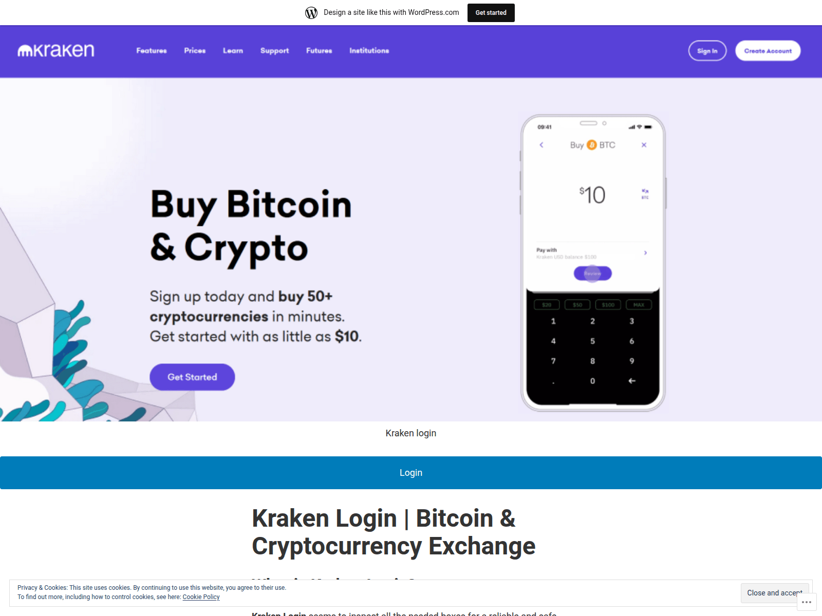 Screenshot of krakenclogin.wordpress.com