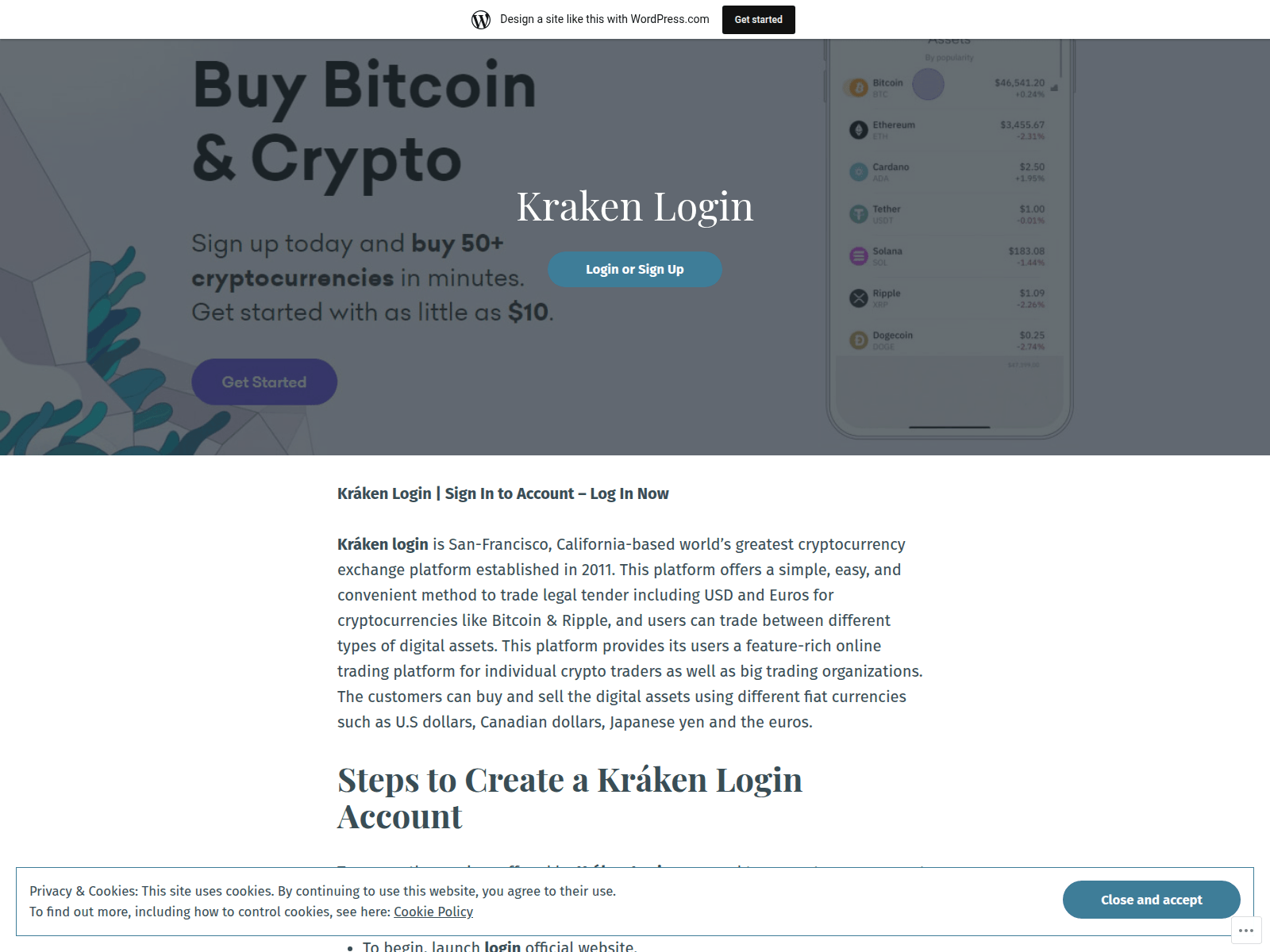 Screenshot of krakenloginne.wordpress.com