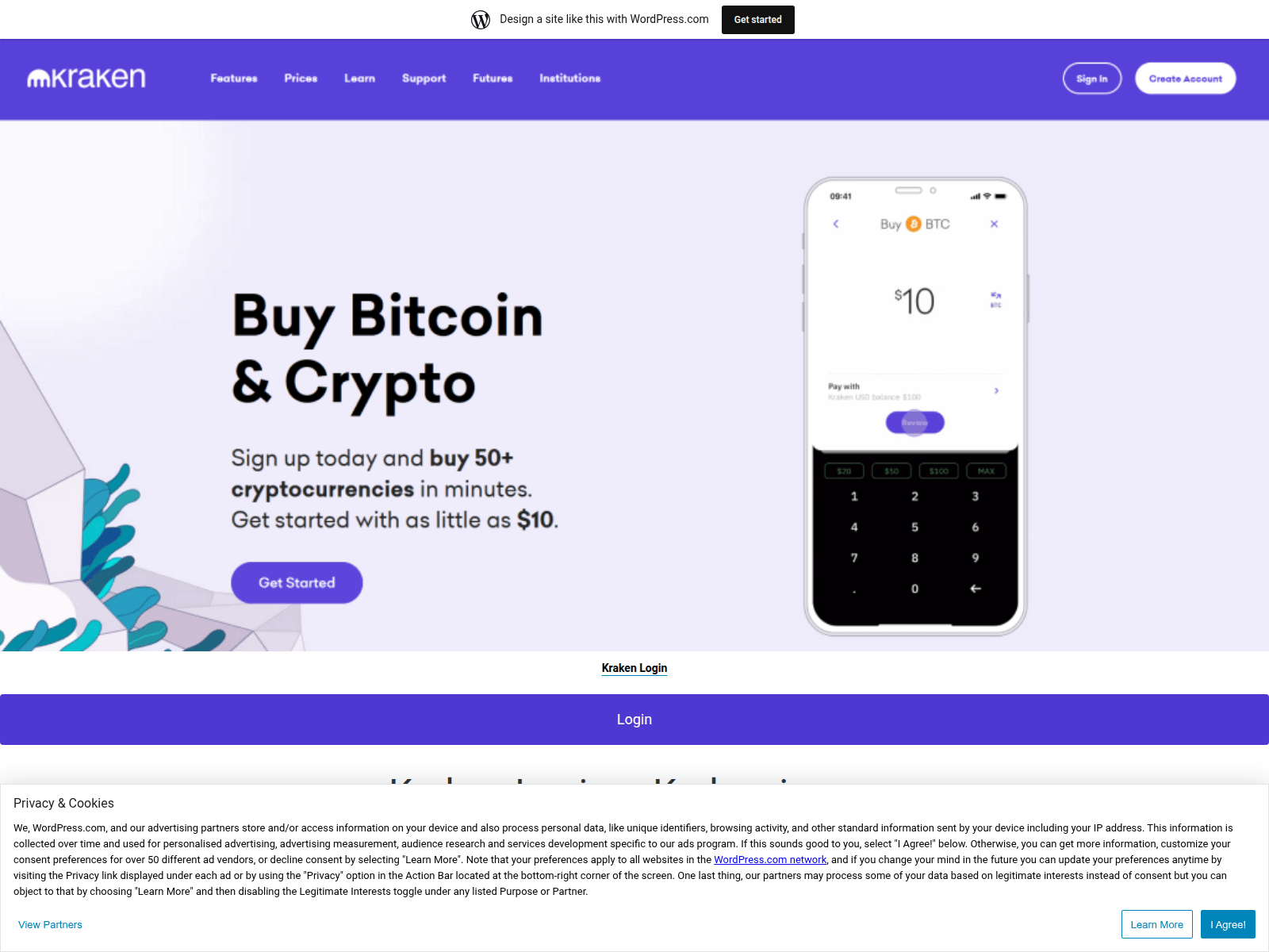 Screenshot of krakenloginv.wordpress.com