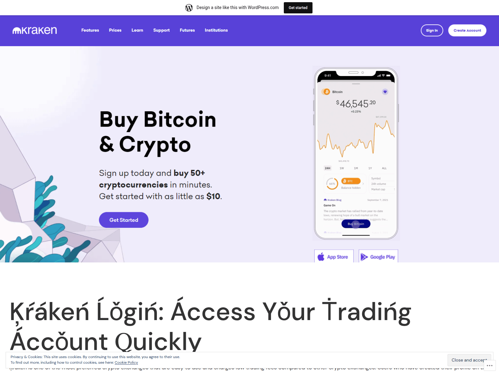 Screenshot of kruakenlogin.wordpress.com