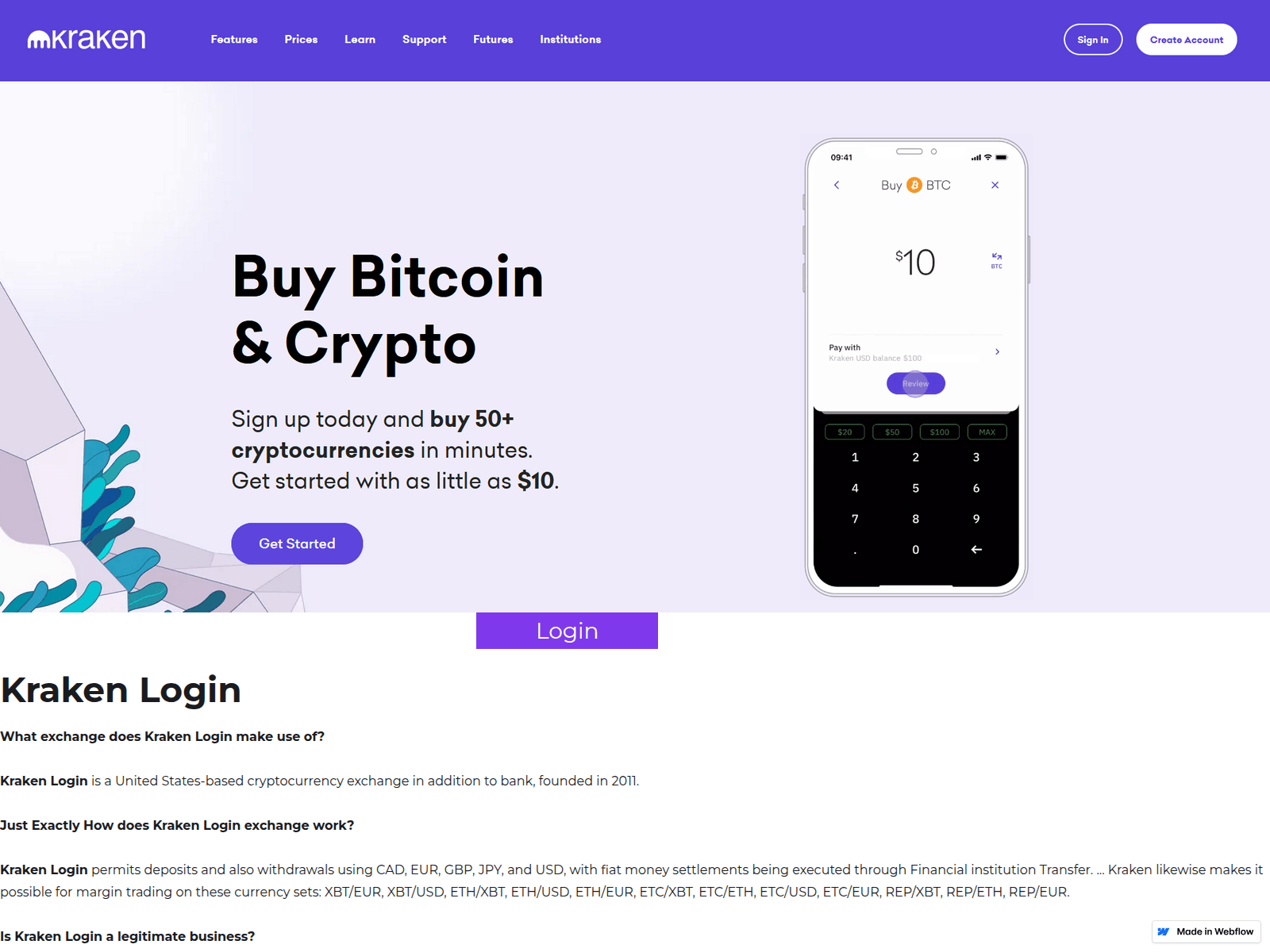 Screenshot of krakenloginii.webflow.io