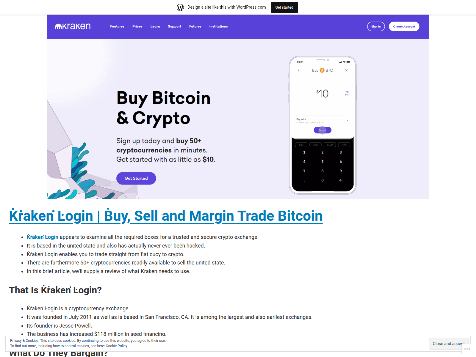 Screenshot of krakkenlogin.wordpress.com