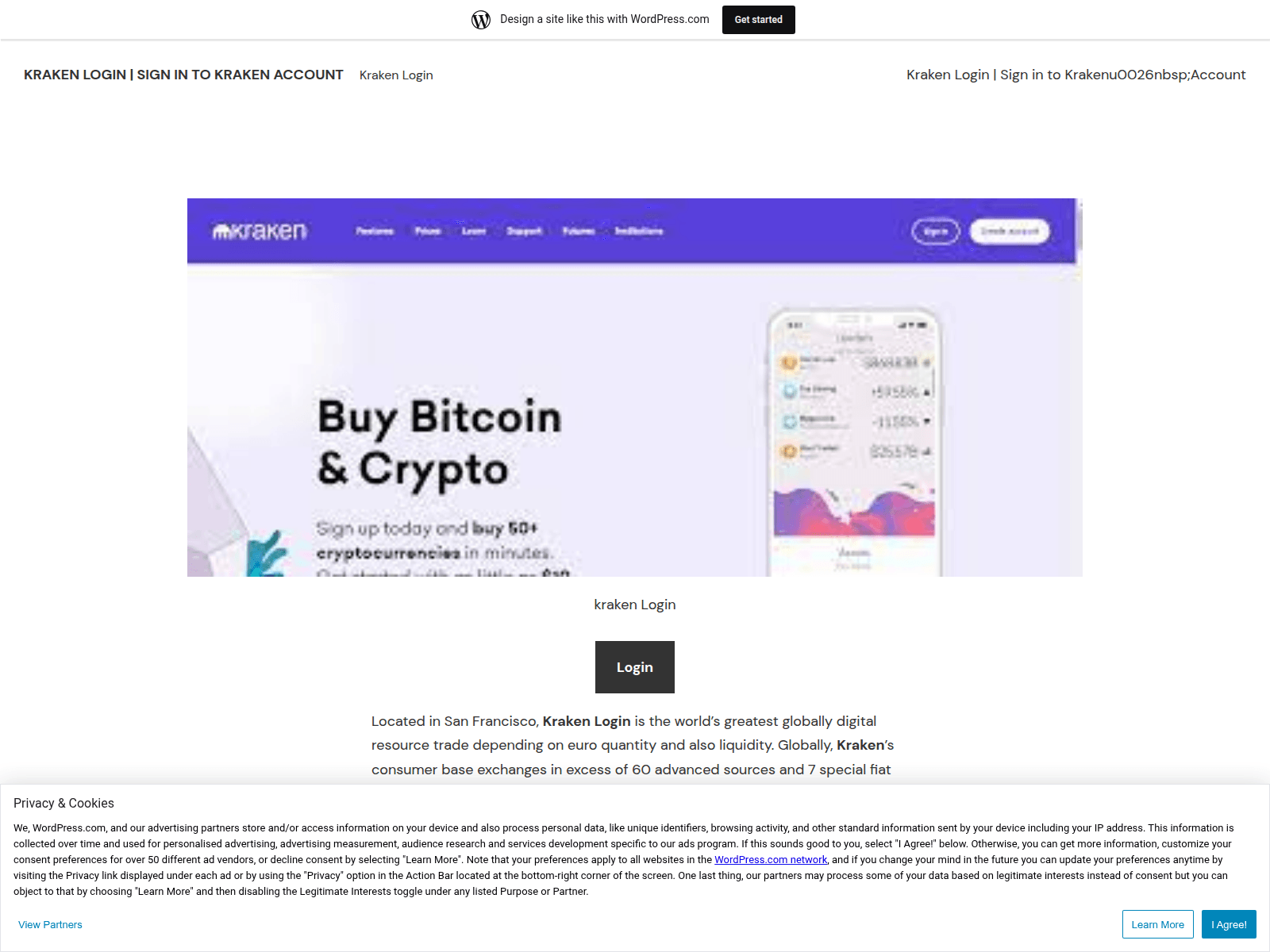 Screenshot of krakenlogin5.wordpress.com