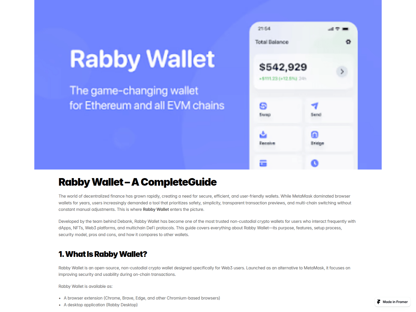Screenshot of rabby-wallet.framer.ai
