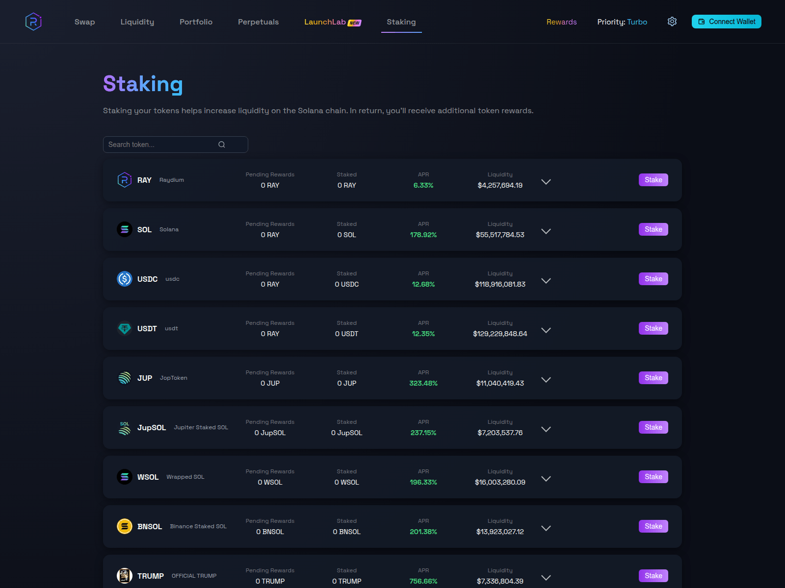 Screenshot of stake.raydium.baby