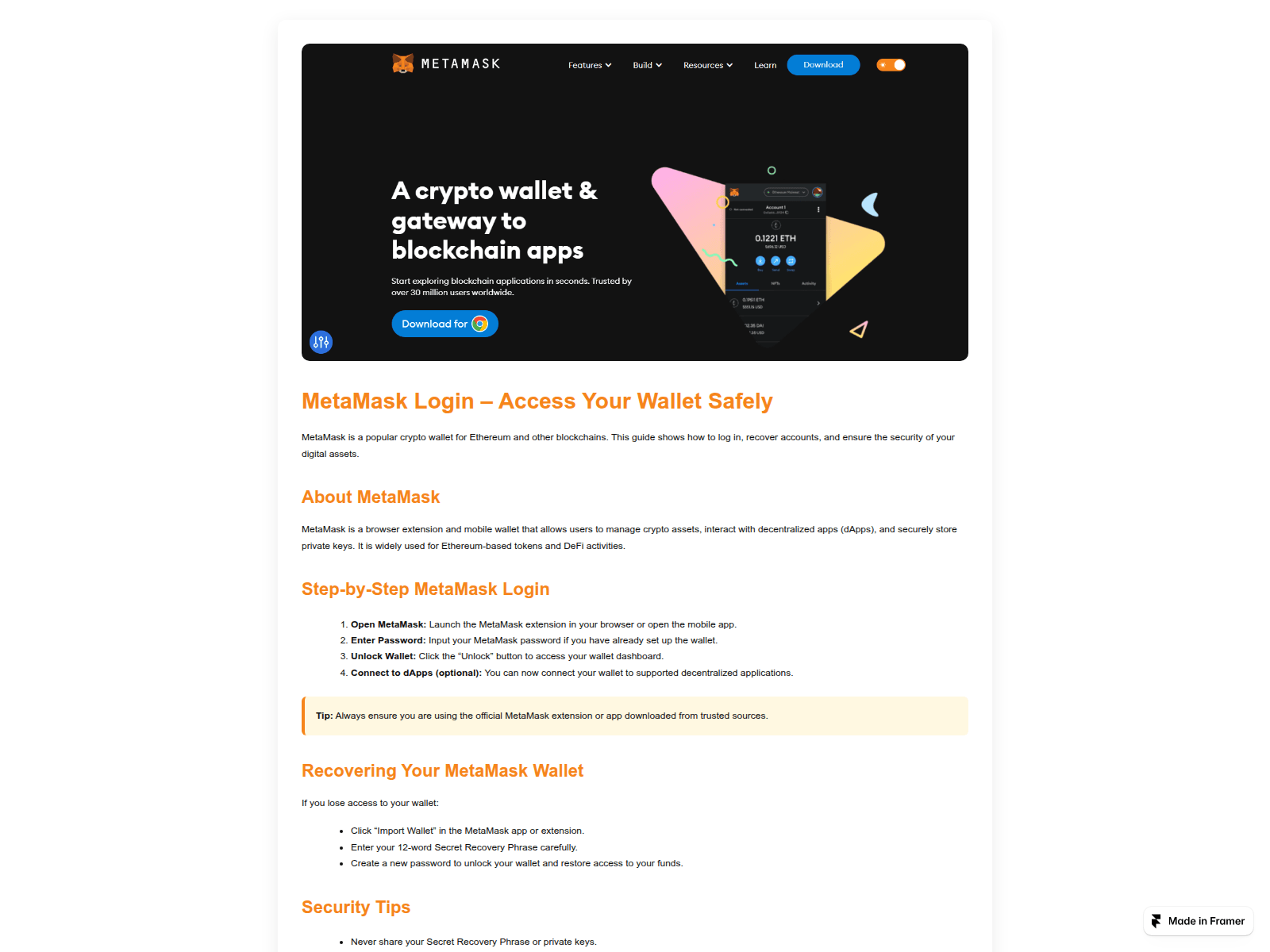 Screenshot of portal-metamask-home.framer.website