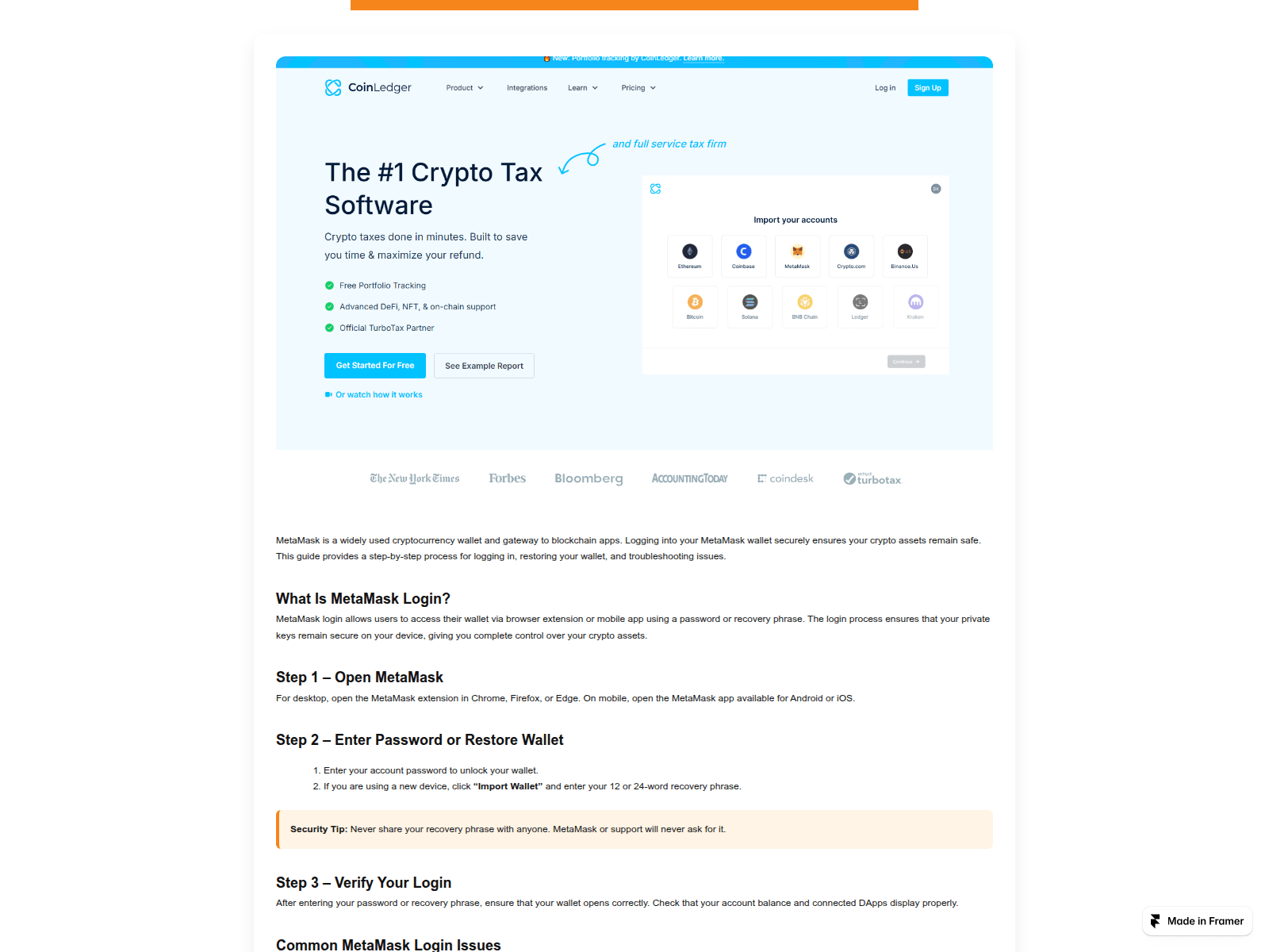 Screenshot of metamask-login.framer.website