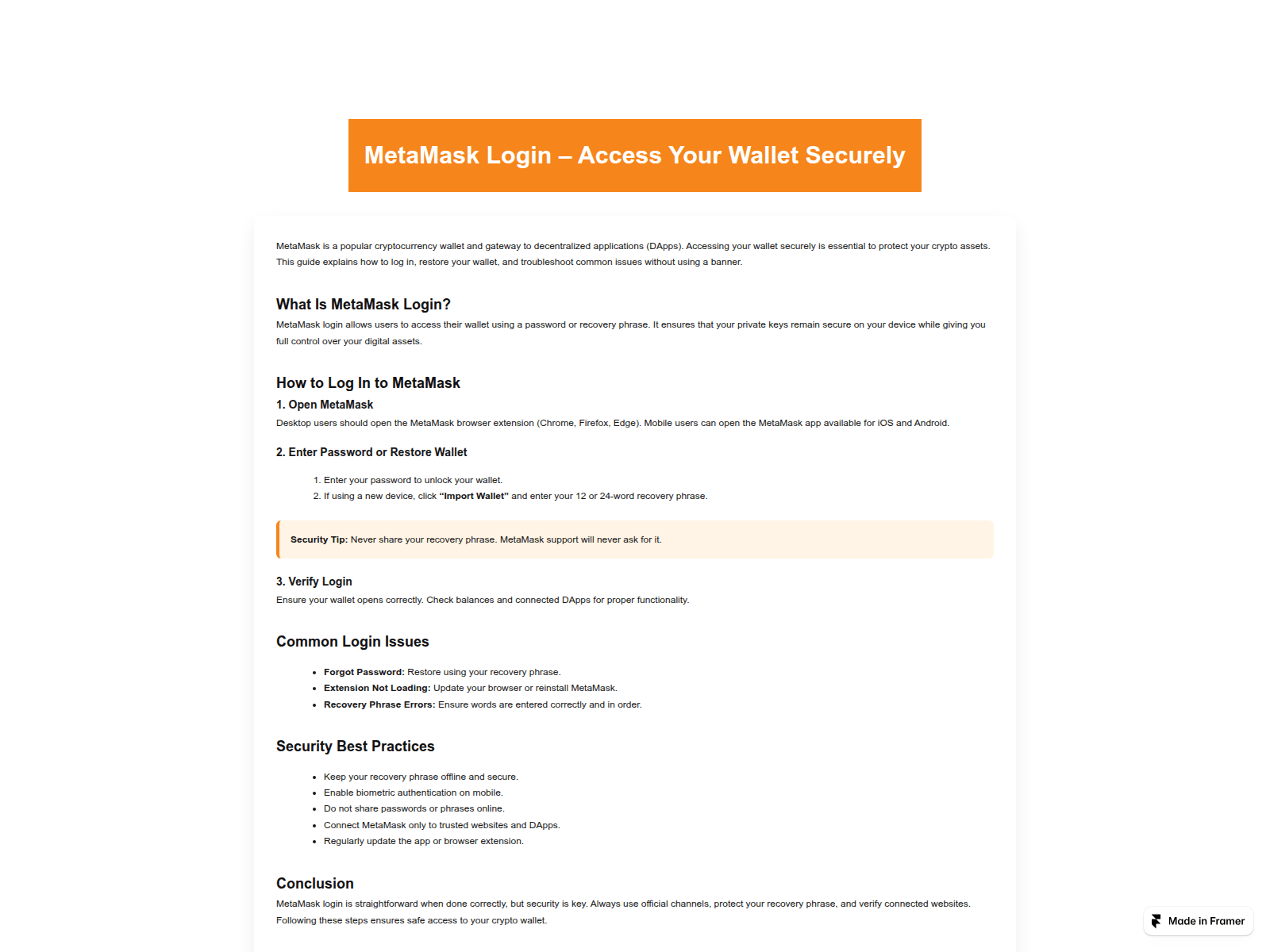Screenshot of metamask-web.framer.website