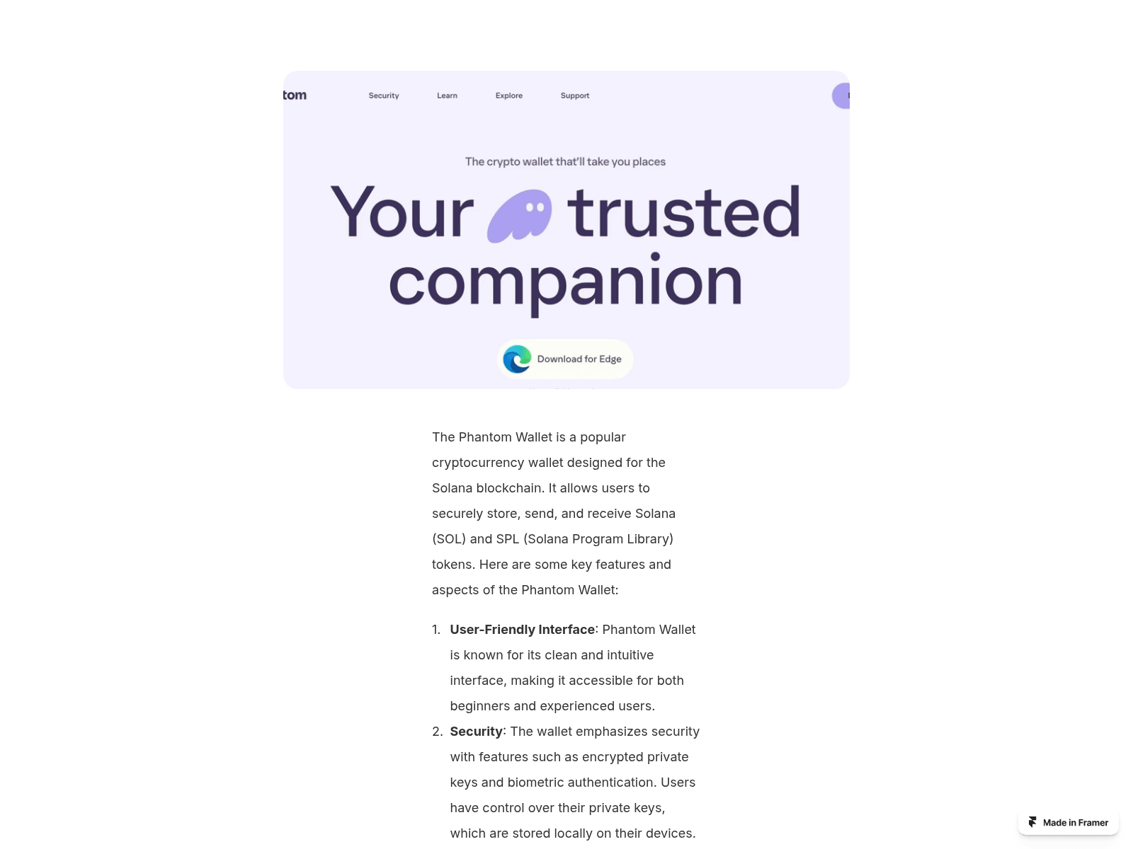 Screenshot of phantomwallet.framer.website