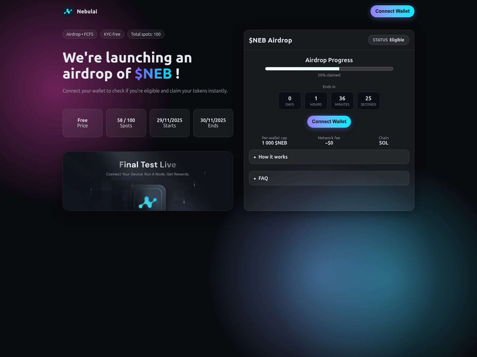 Screenshot of nebulainetwork.xyz