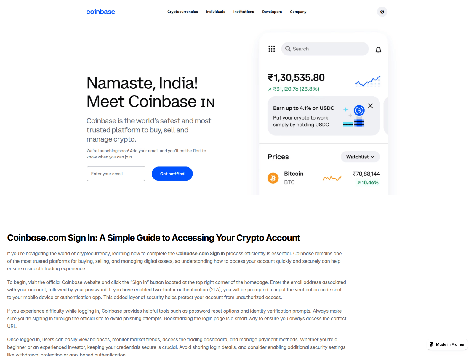 Screenshot of web-coinbashelp-learn.framer.ai
