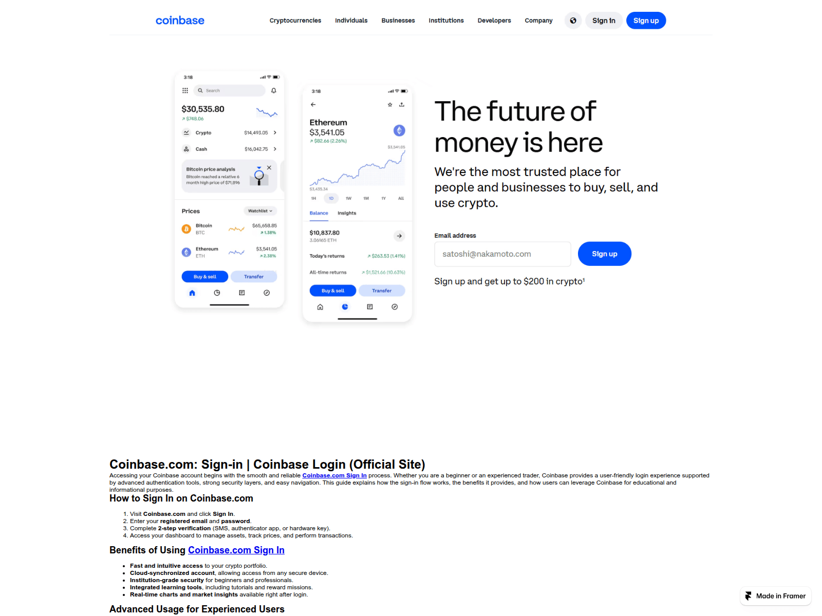 Screenshot of manage-coinbasecom-help.framer.ai