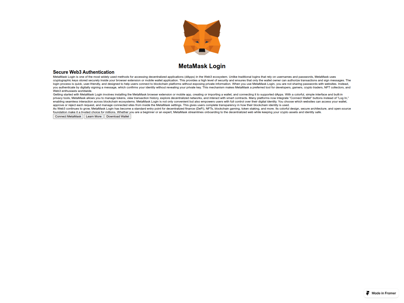 Screenshot of divace-web-metamask.framer.ai