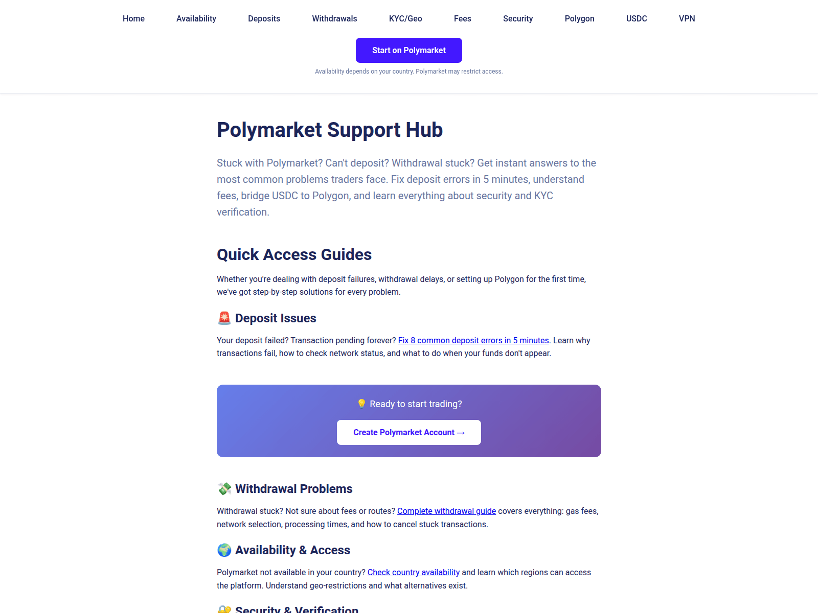 Screenshot of polymarket.support