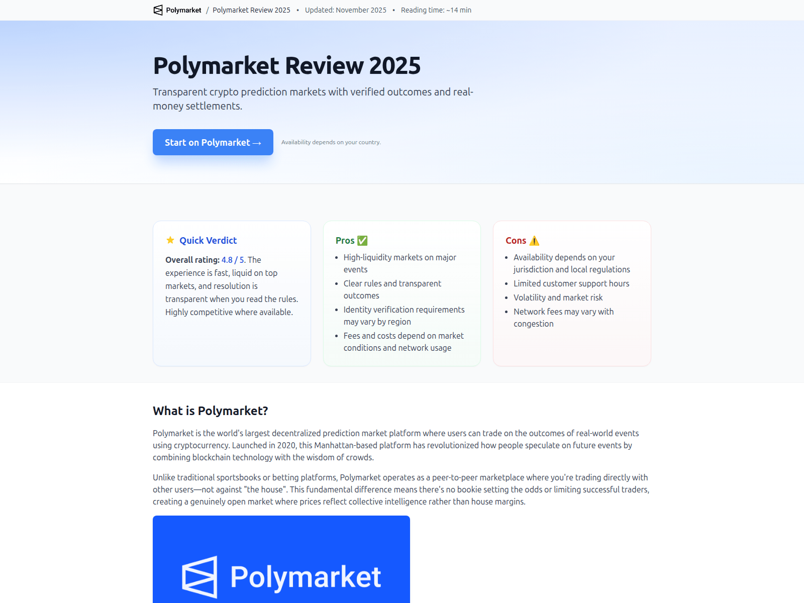 Screenshot of polymarket.guide