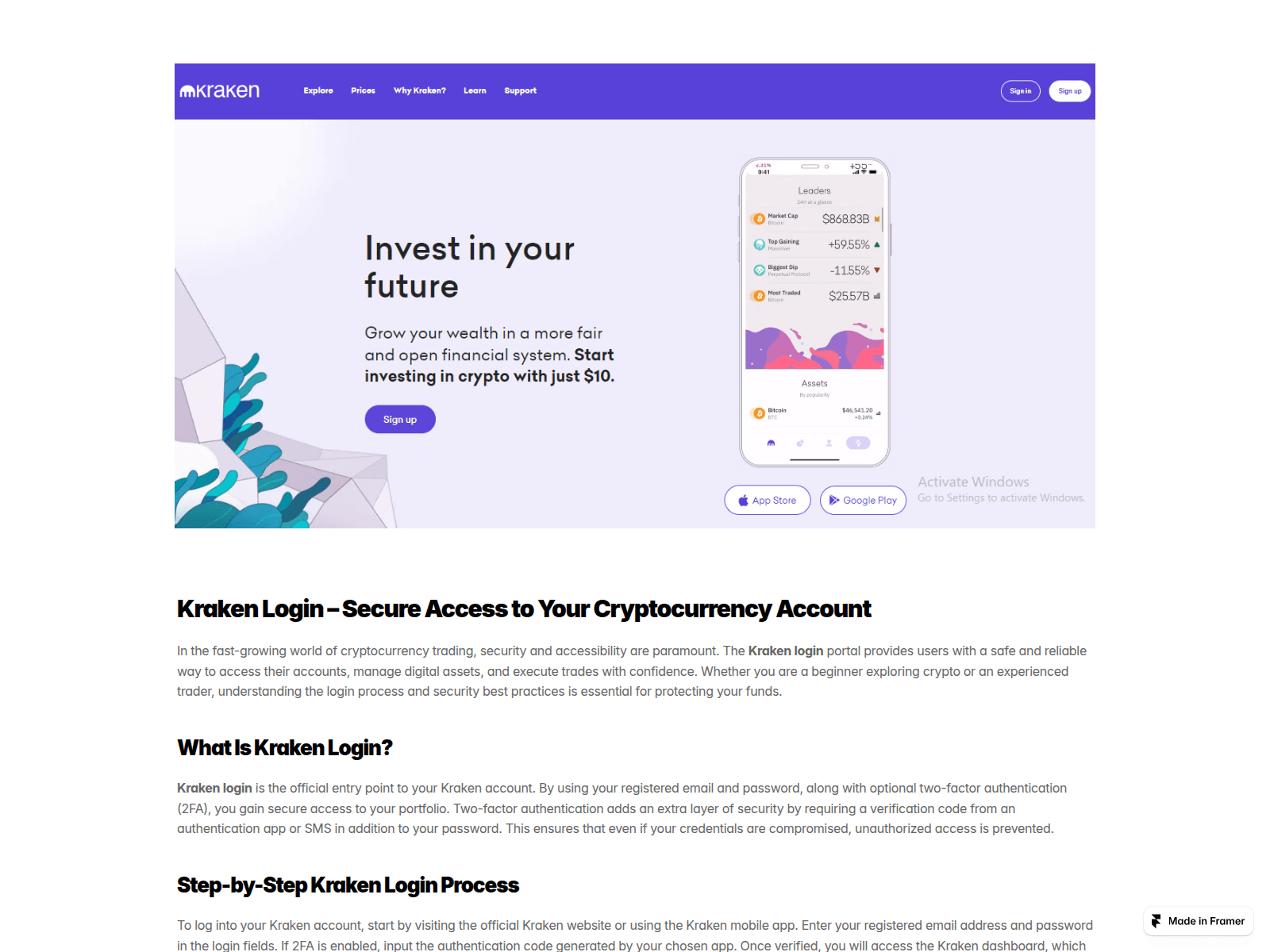 Screenshot of sso-krakken-portal.framer.website