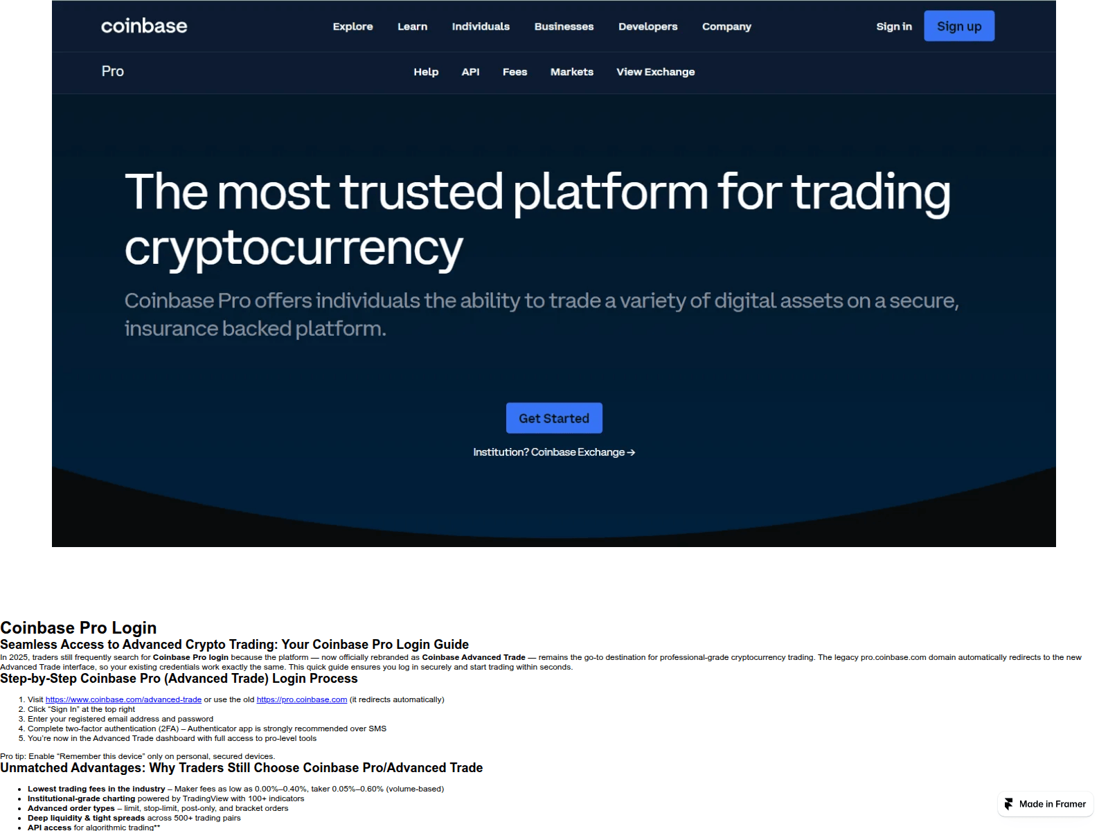 Screenshot of web-coinbase-pro-us.framer.media