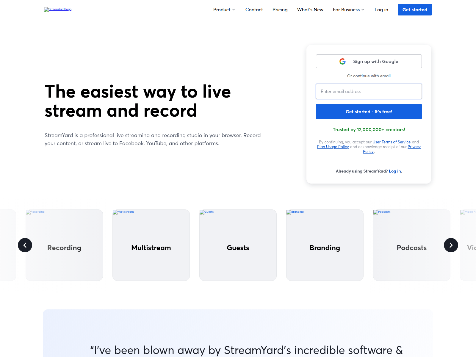 Screenshot of streamyard.space