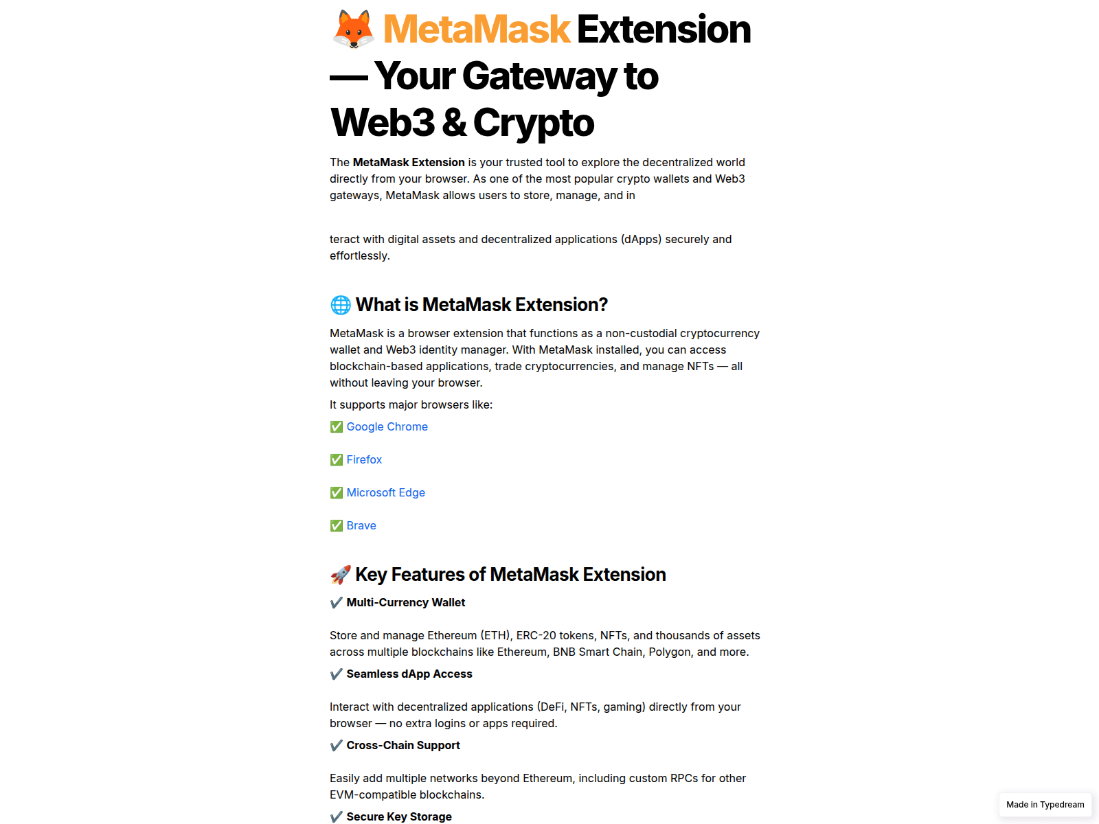 Screenshot of browser-metmask-ext.typedream.app
