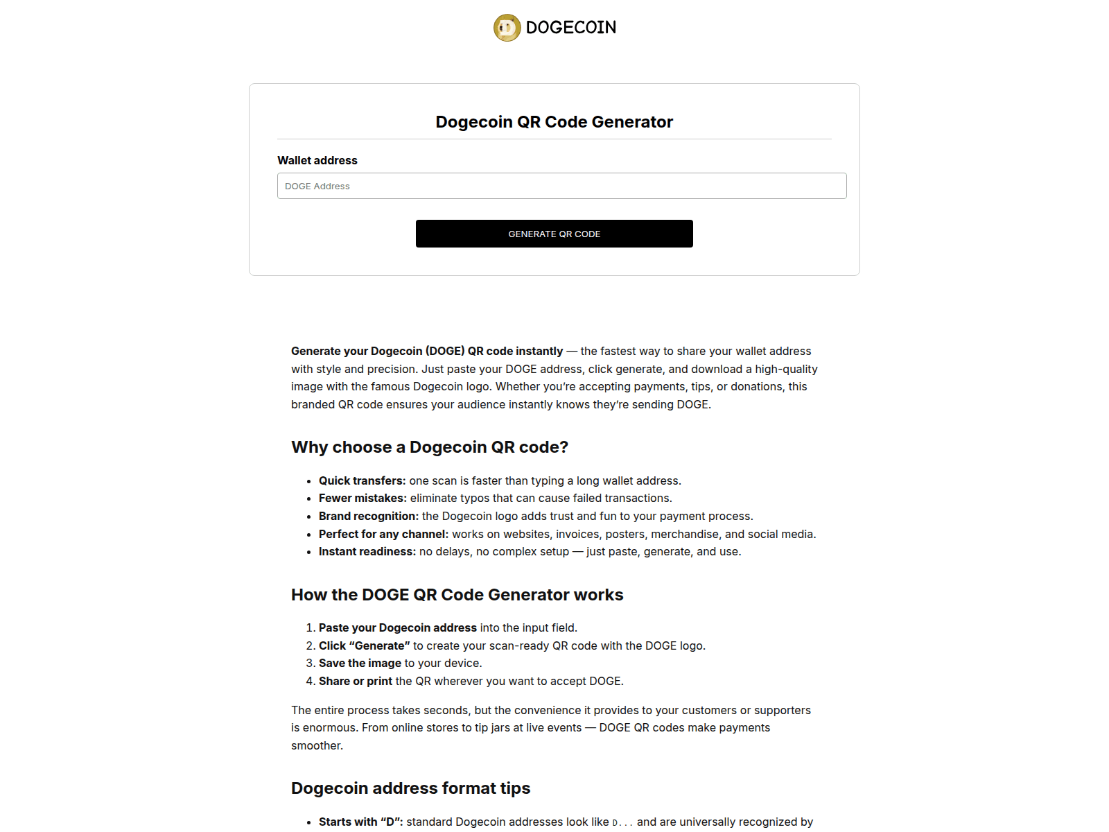 Screenshot of dogecoin-qr-code-generator.com