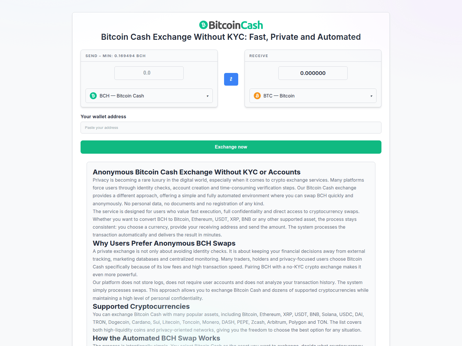 Screenshot of bitcoin-cash-change.com