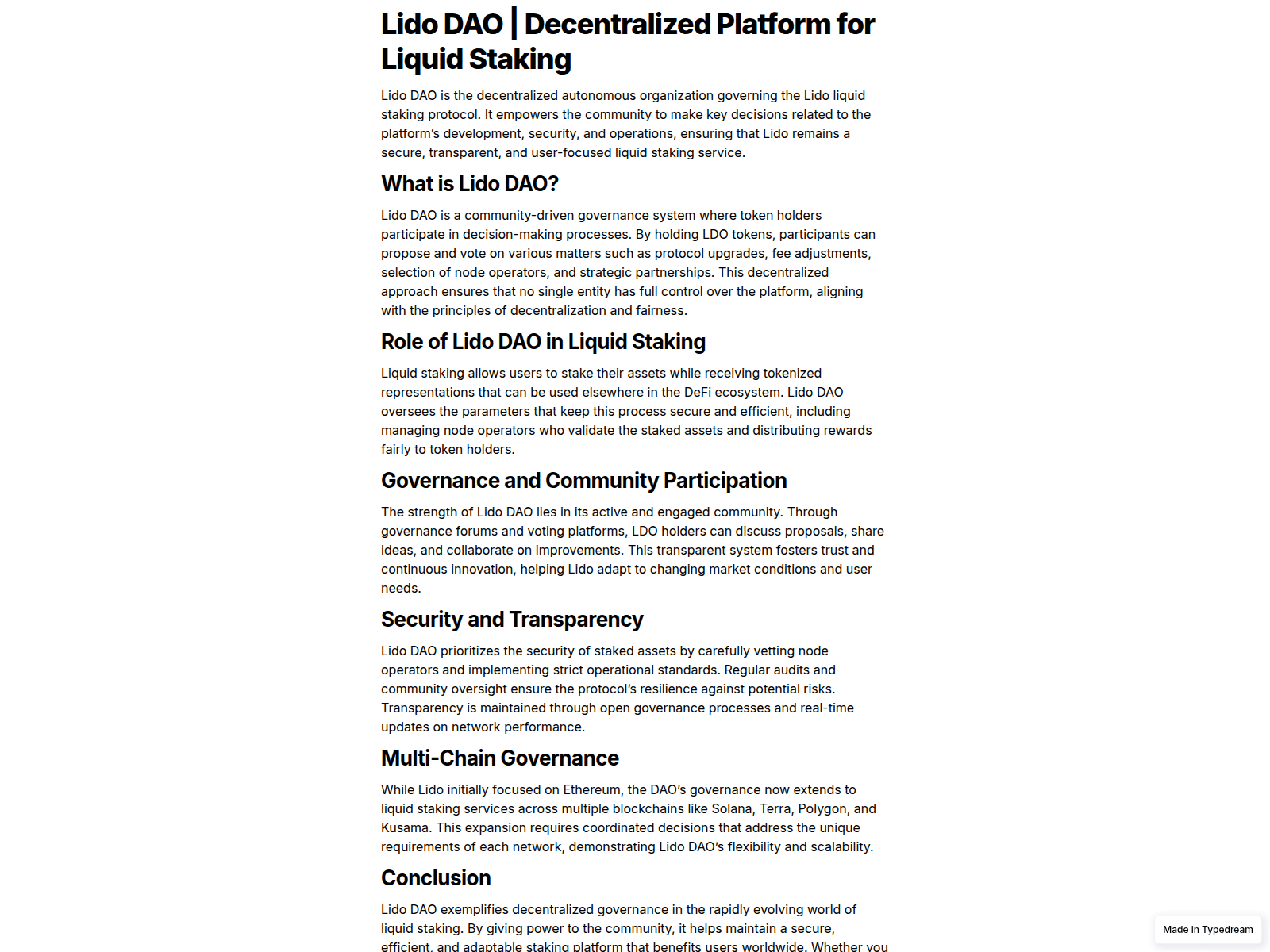 Screenshot of lido-dao-prp.typedream.app