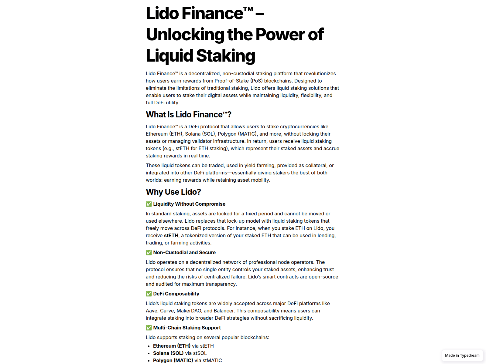 Screenshot of hub-lido-finances.typedream.app