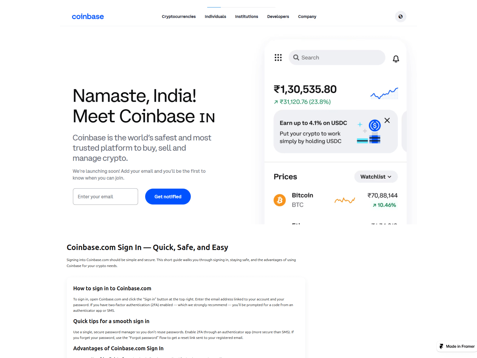 Screenshot of auth-x-coinbase.framer.ai